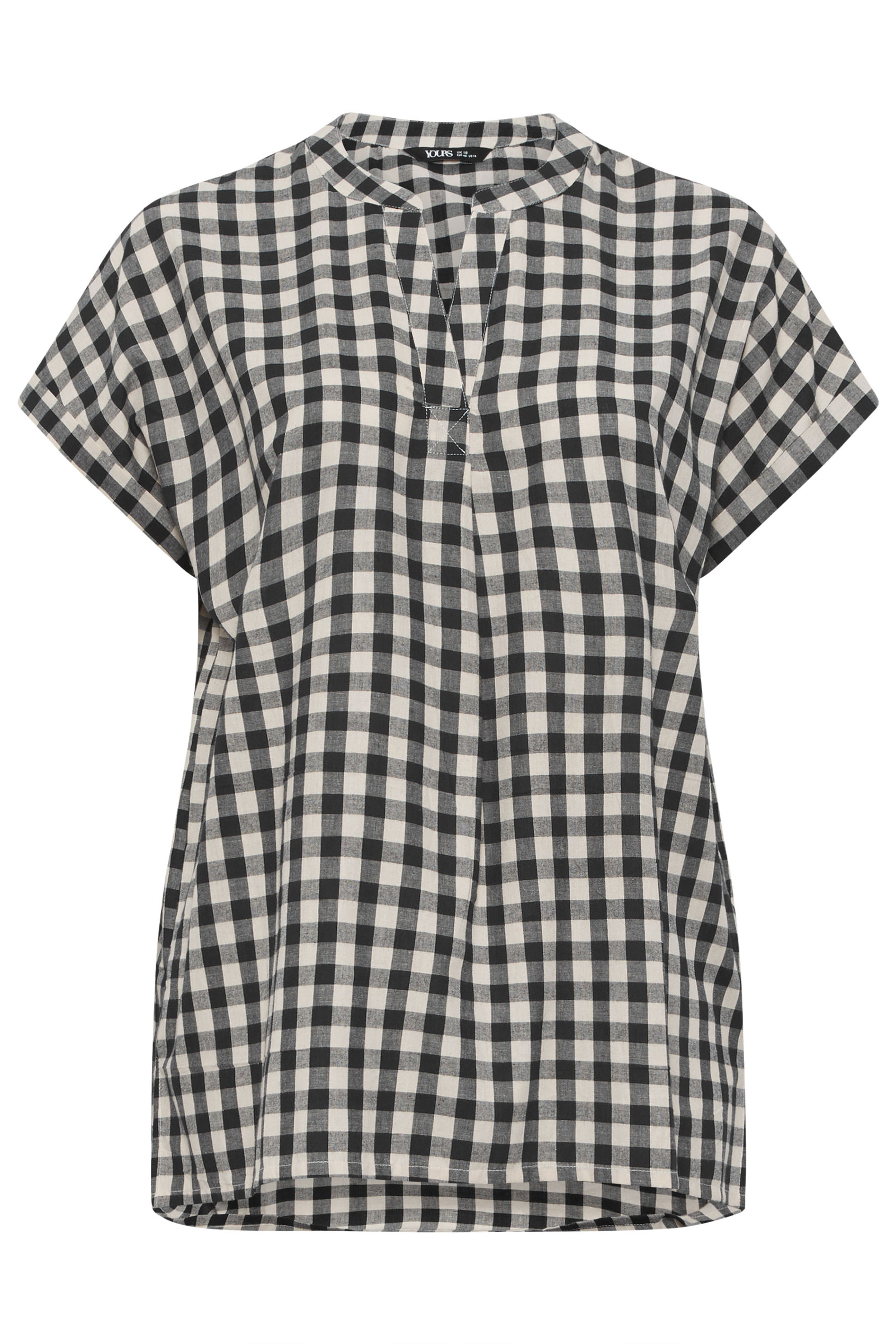YOURS Plus Size Natural Brown Check Overhead Half Placket Shirt | Yours Clothing 5