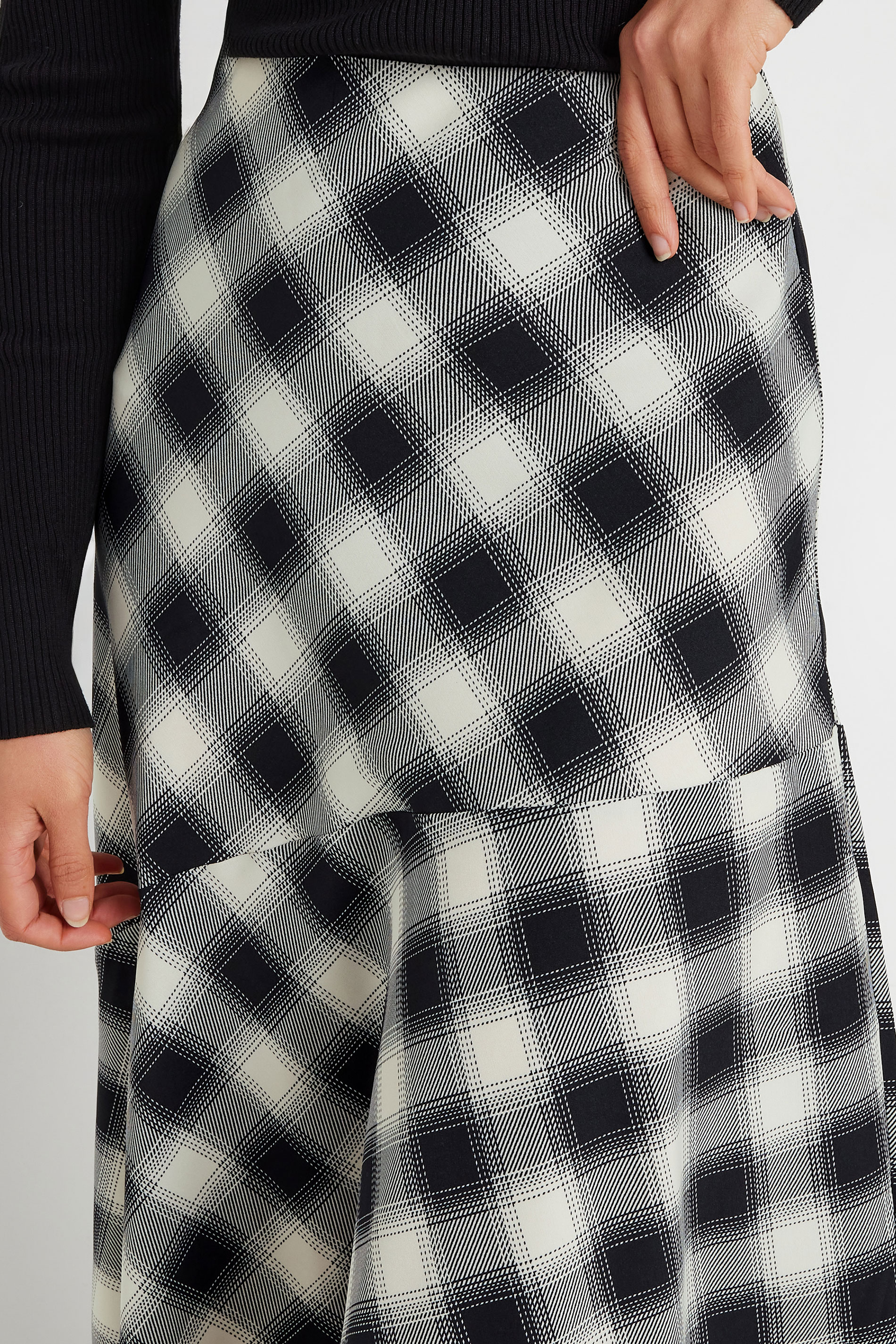 LTS Tall Black Check Print Tiered Midi Skirt | Long Tall Sally 5
