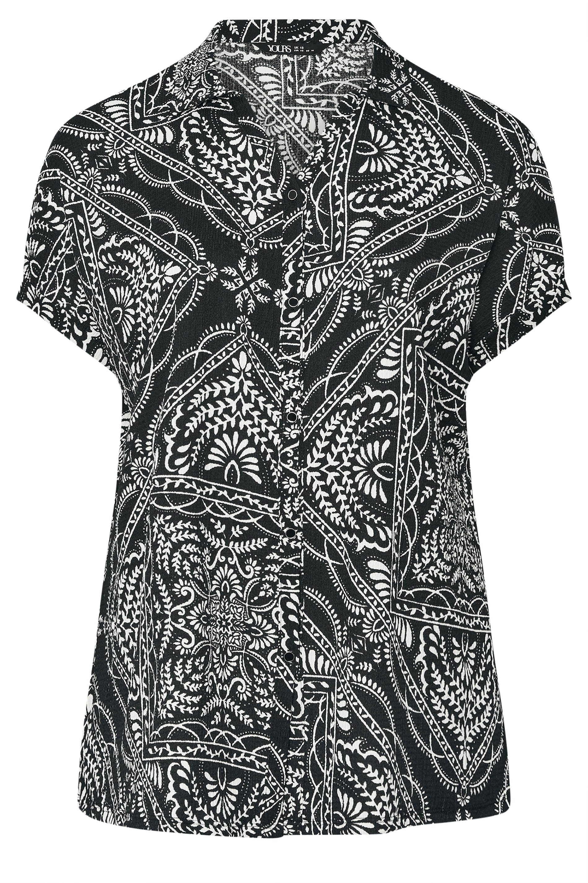 YOURS Plus Size Black & White Bandana Print Textured Shirt | Yours Clothing 5