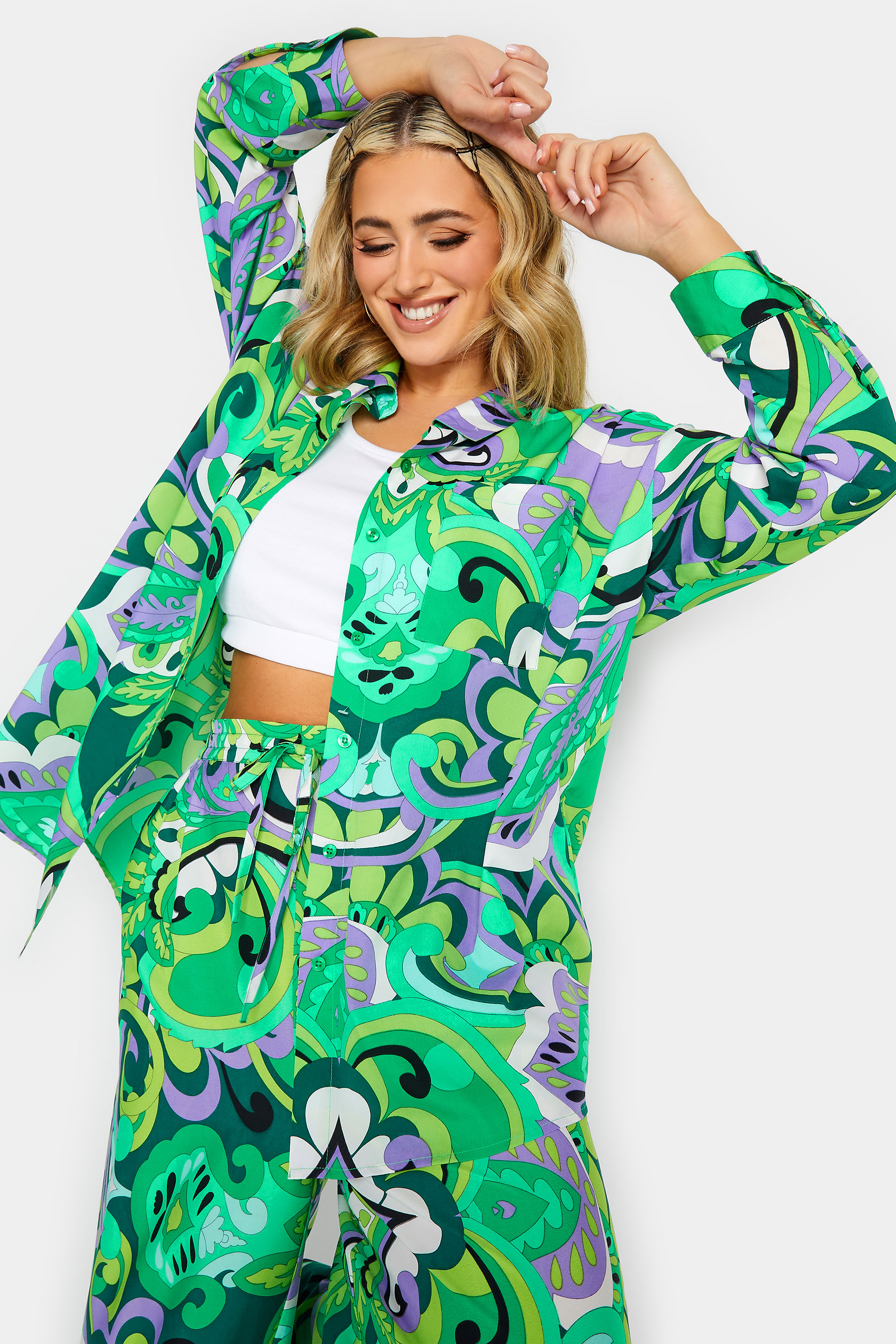 LIMITED COLLECTION Plus Size Curve Green Abstract Print Shirt | Yours Clothing 1