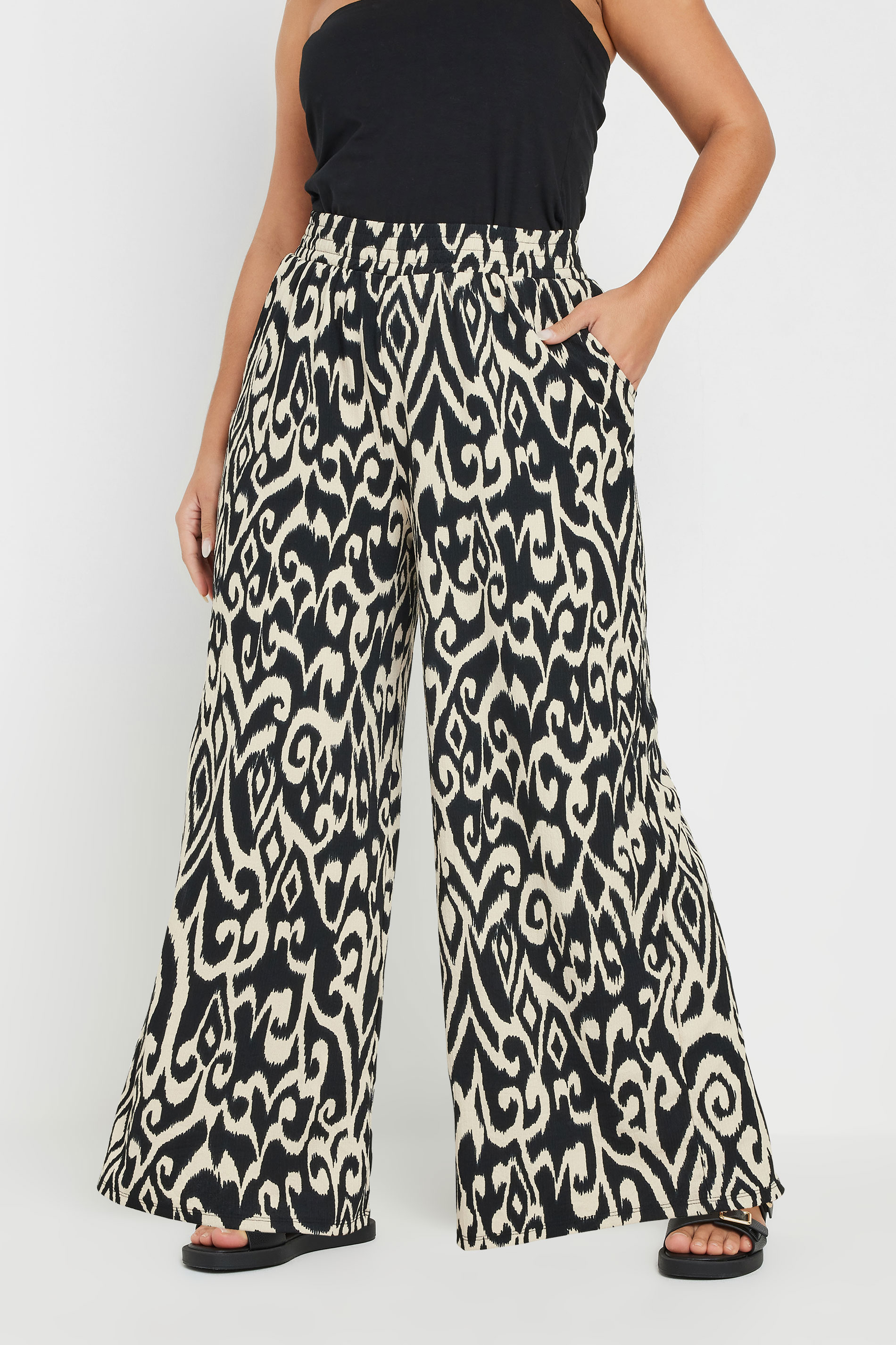 YOURS Plus Size Black Textured Abstract Print Wide Leg Trousers | Yours Clothing 3