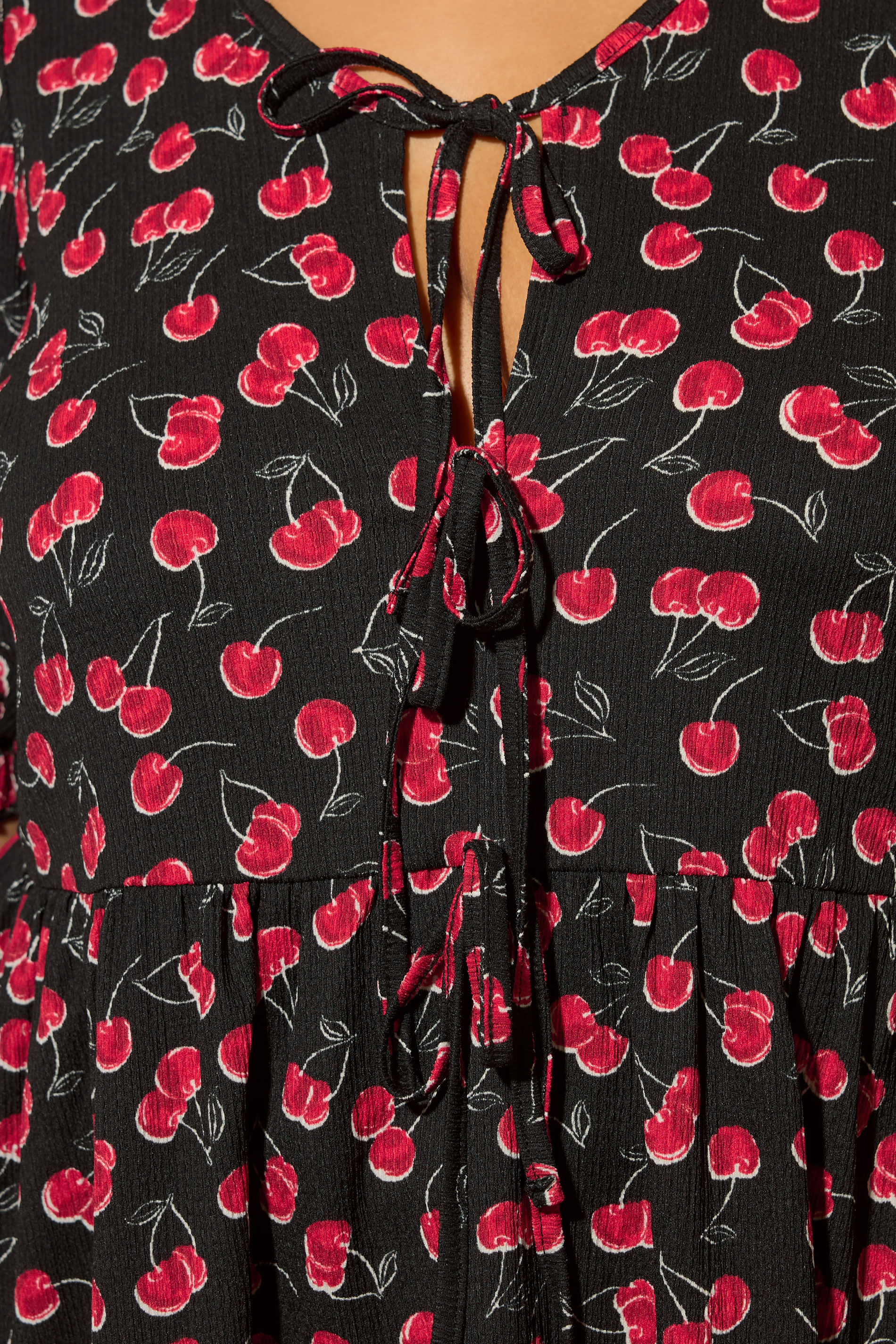 YOURS Plus Size Black Cherry Bow Tie Front Peplum Top | Yours Clothing 4