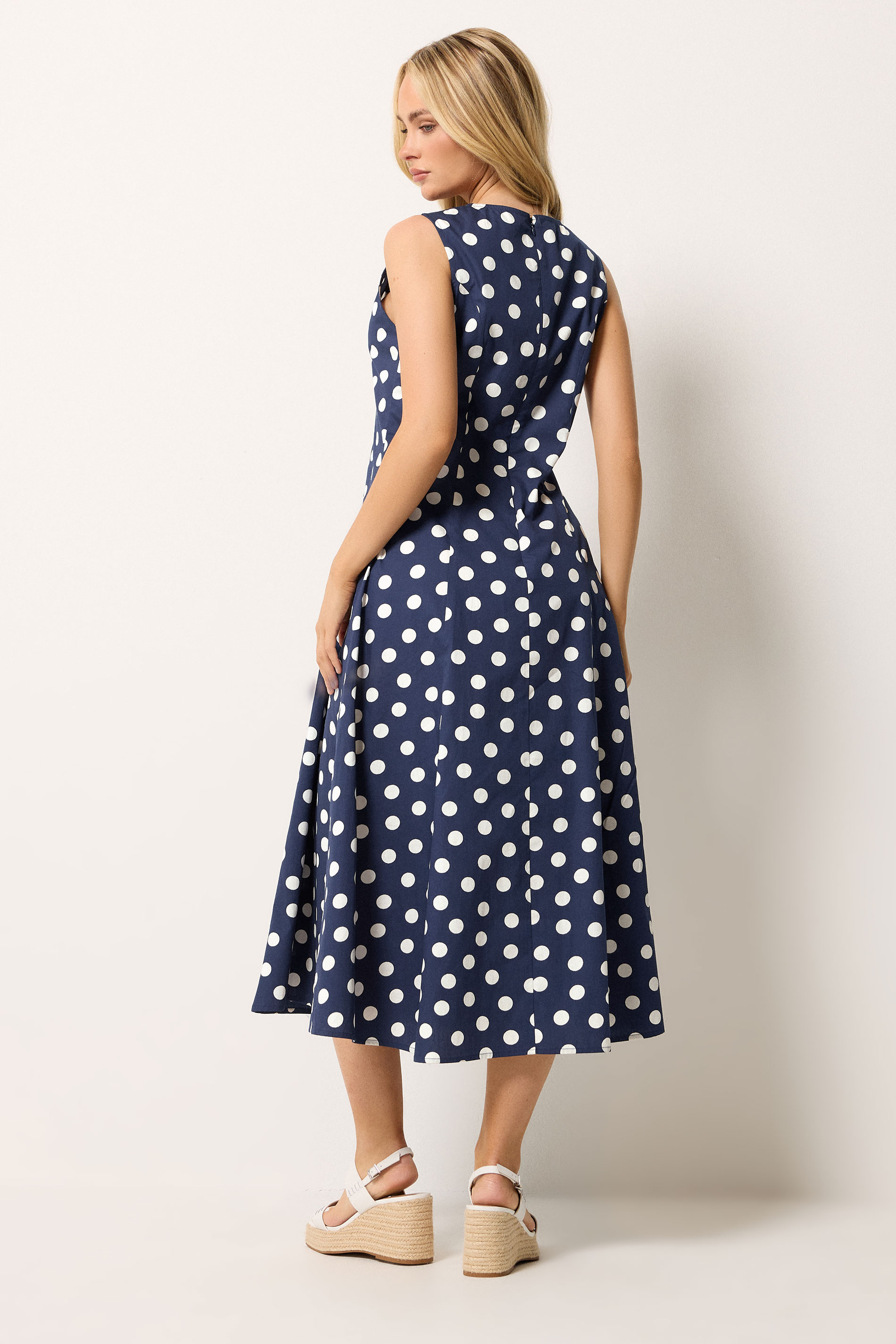 M&Co Navy Blue Polka Dot Fit & Flare Cotton Maxi Dress | M&Co 2