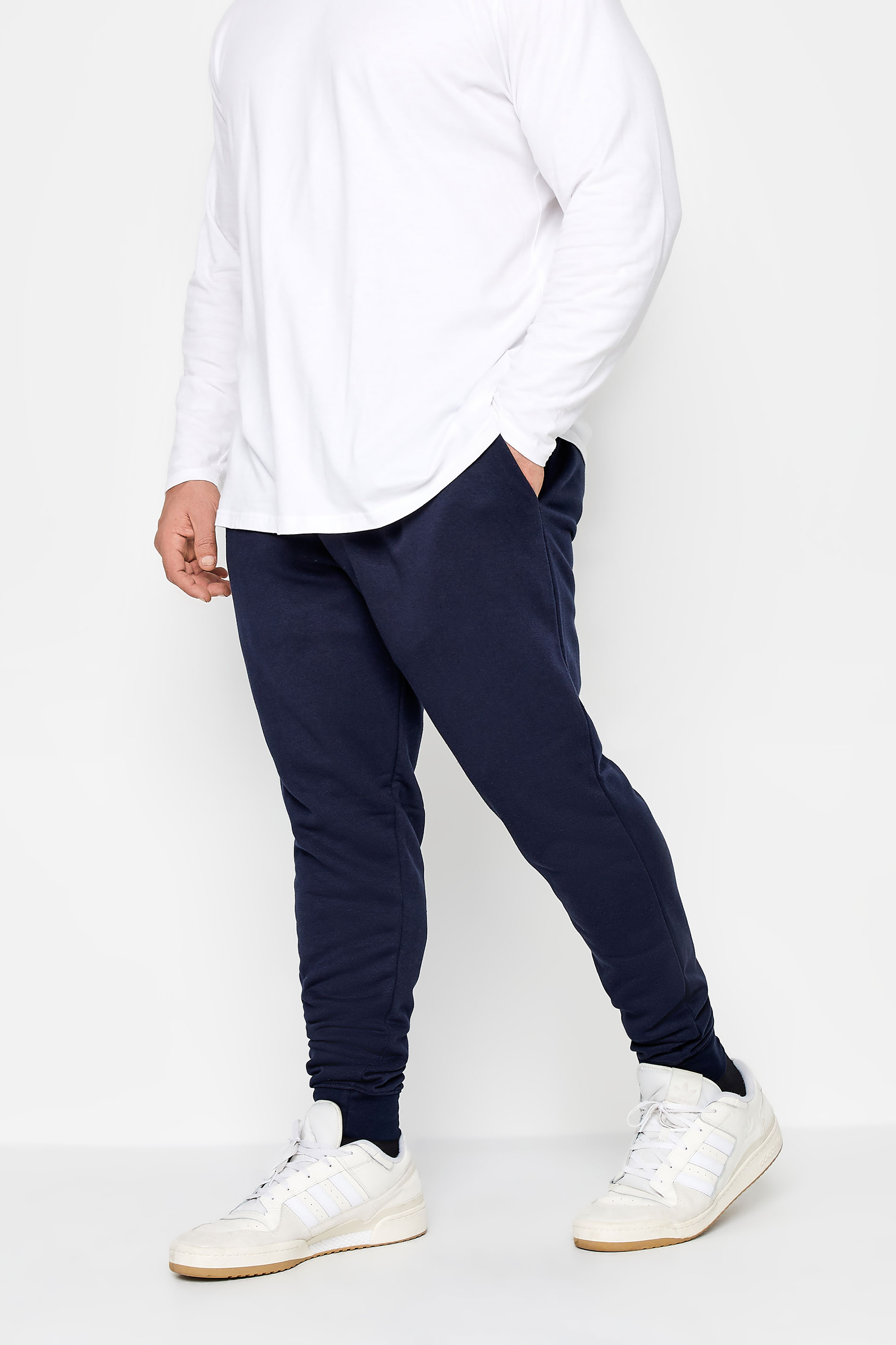 D555 Big & Tall Navy Blue Cuffed Joggers | BadRhino  3
