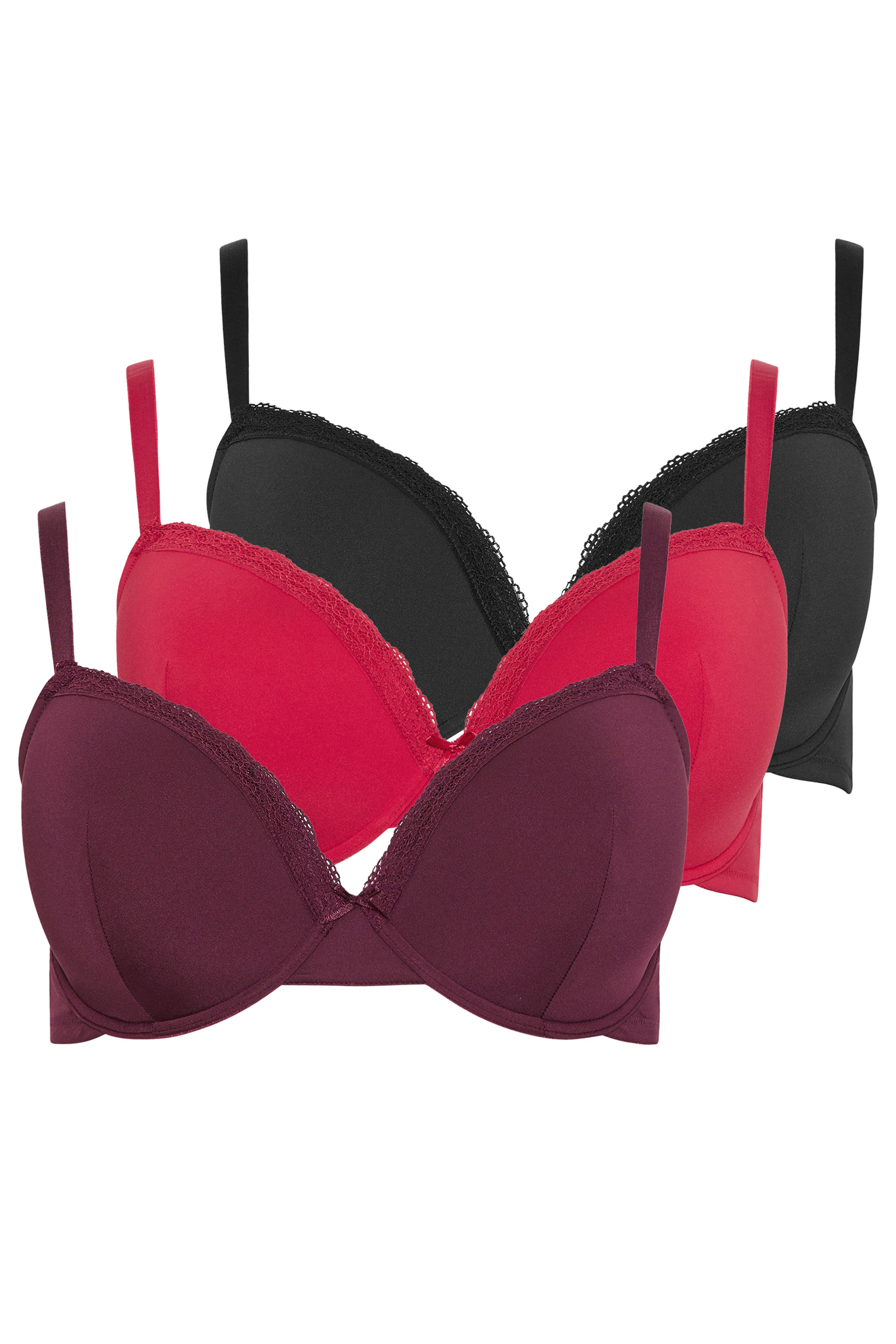 YOURSET 3 PACK Plus Size Red & Purple Lace Trim Padded Bras | Yours Clothing 9