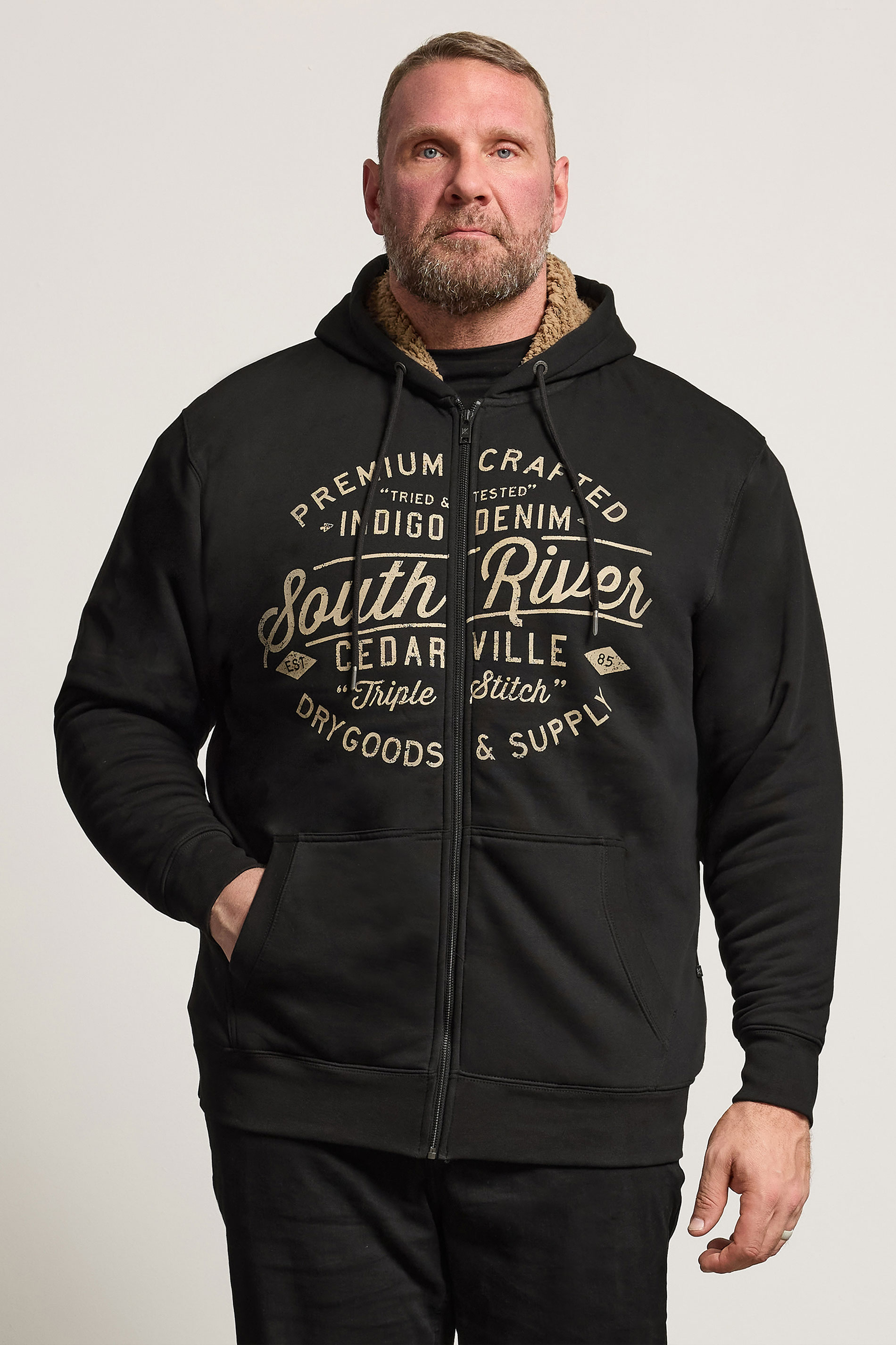 KAM Big & Tall Black 'South River' Fleece Lined Hoodie | BadRhino 3