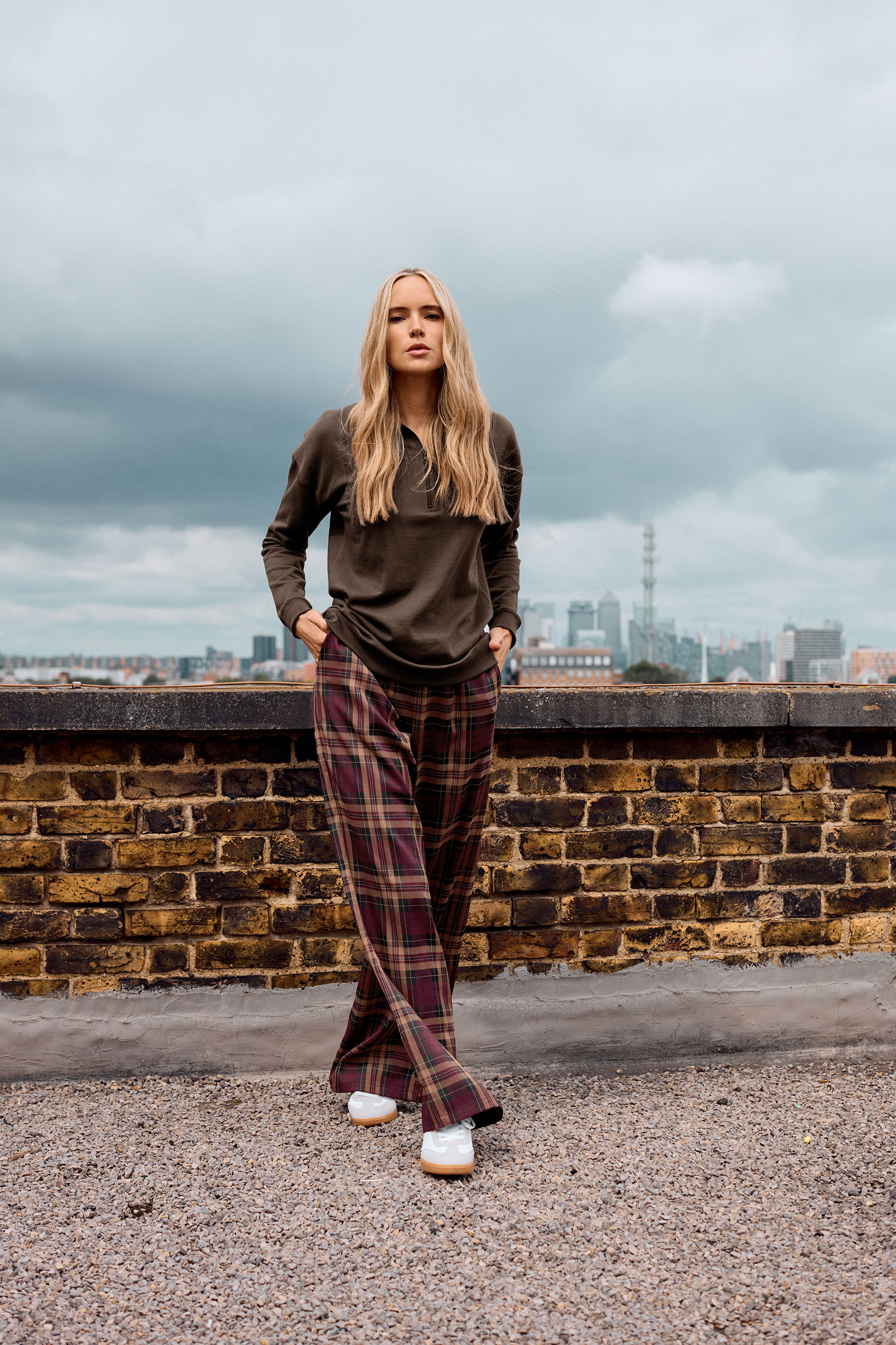 LTS Tall Burgundy Red Checked Wide Leg Trousers | Long Tall Sally 3