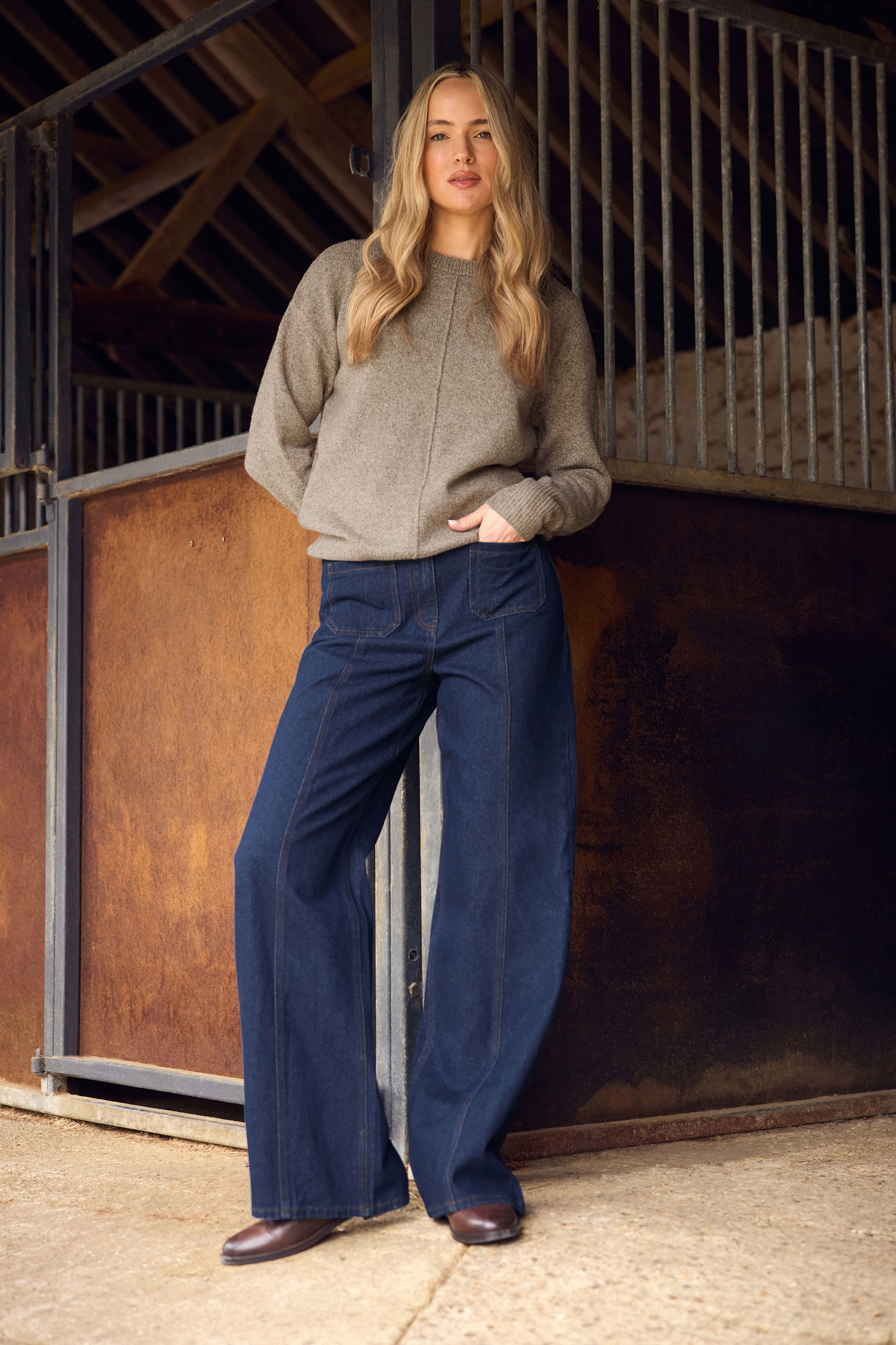LTS Tall Blue Seam Front Pocket Wide Leg Jeans | Long Tall Sally  3