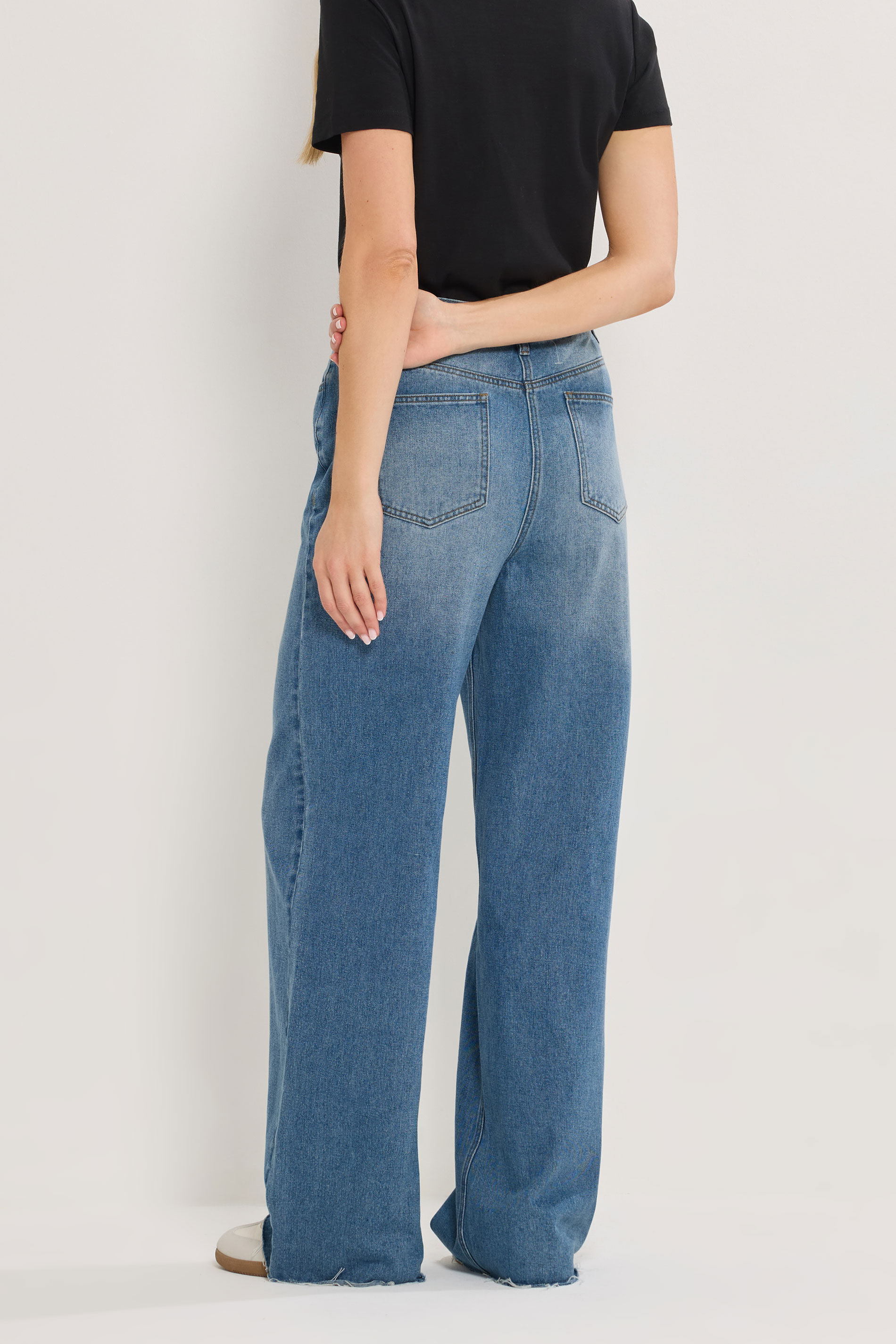 LTS Tall Women's Blue Cotton Raw Hem Wide Leg Jeans | Long Tall Sally 5