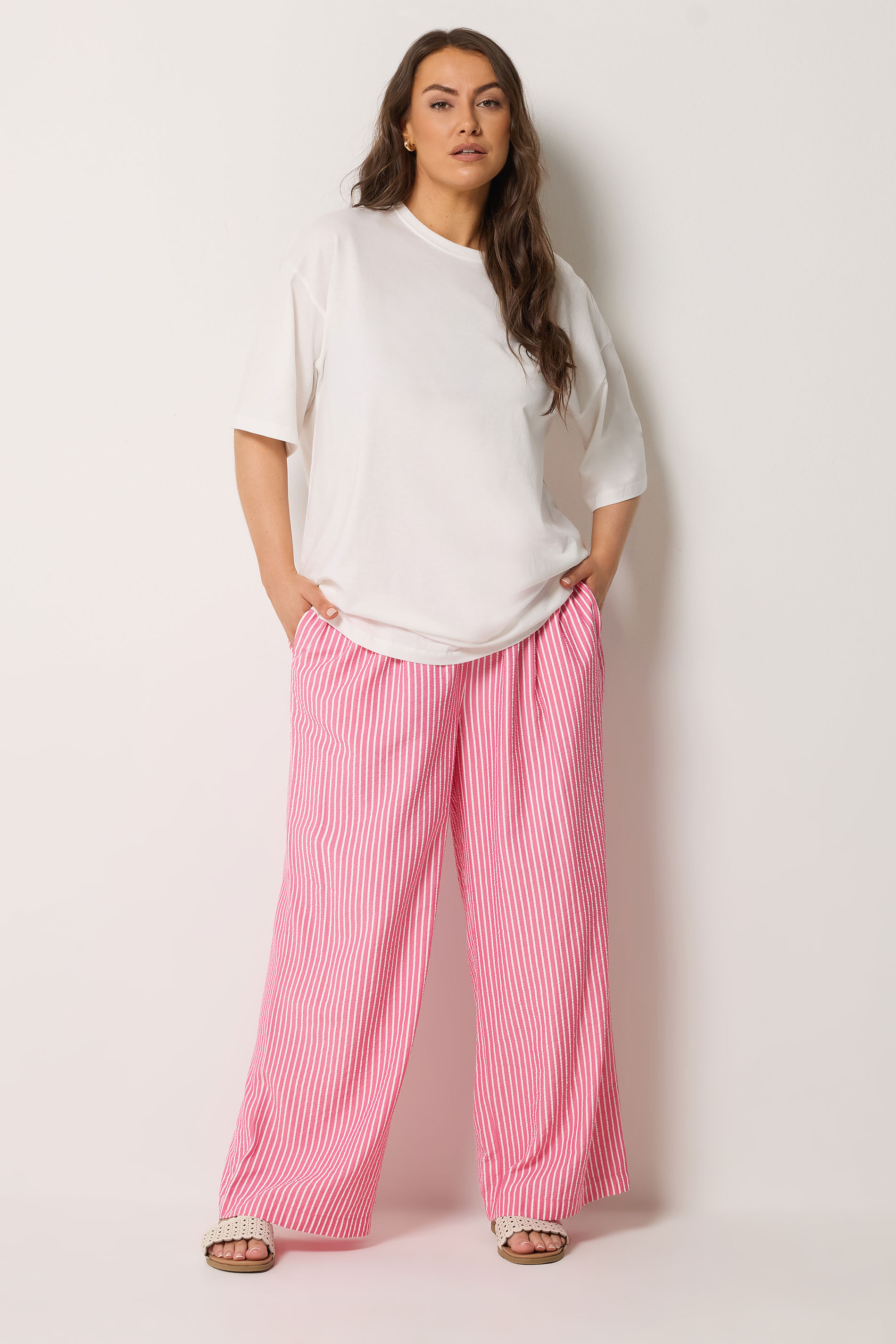 YOURS Plus Size Pink Stripe Trousers | Yours Clothing 2
