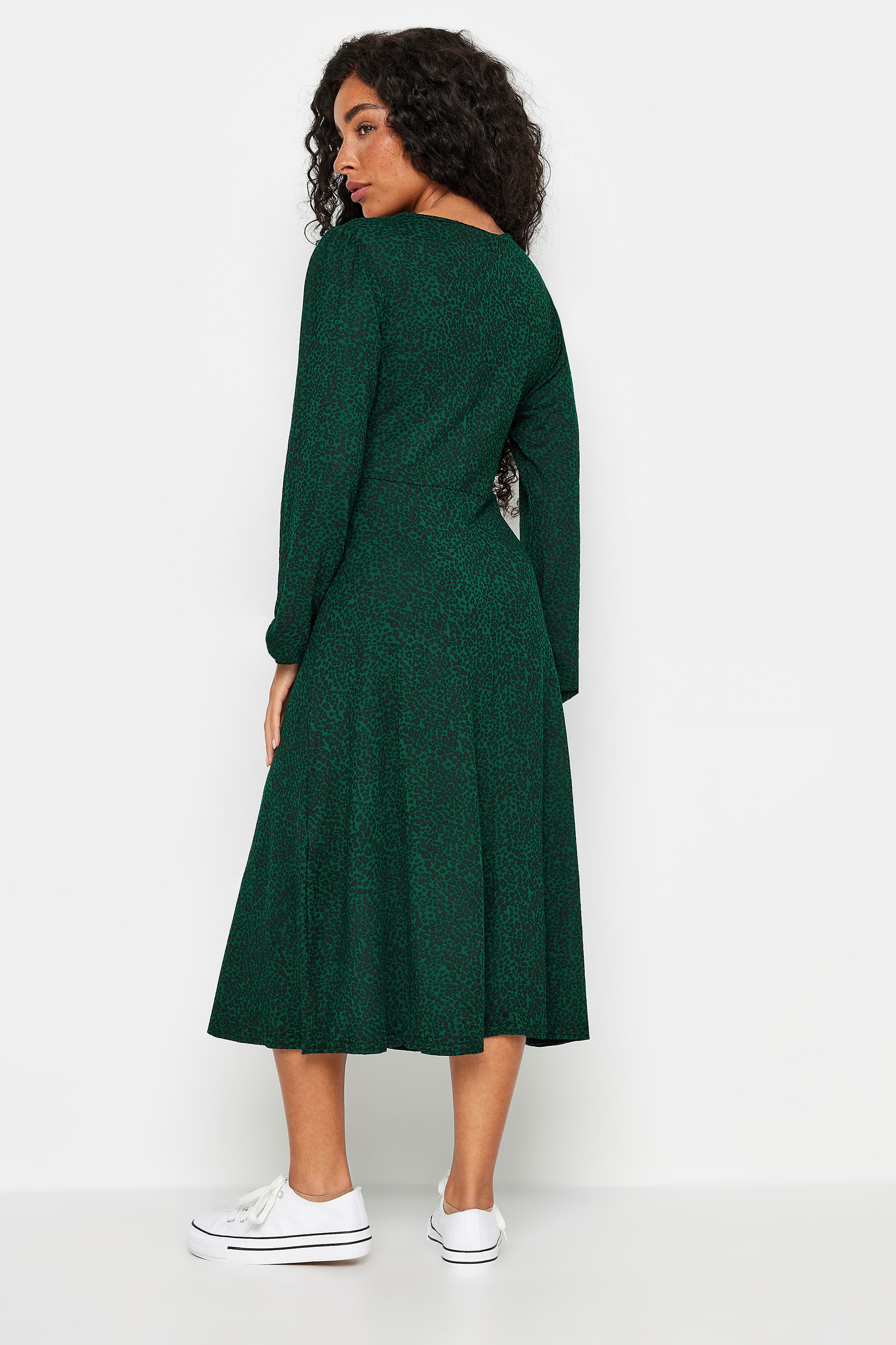 M&Co Petite Dark Green Leopard Print Midi Dress | M&Co 3