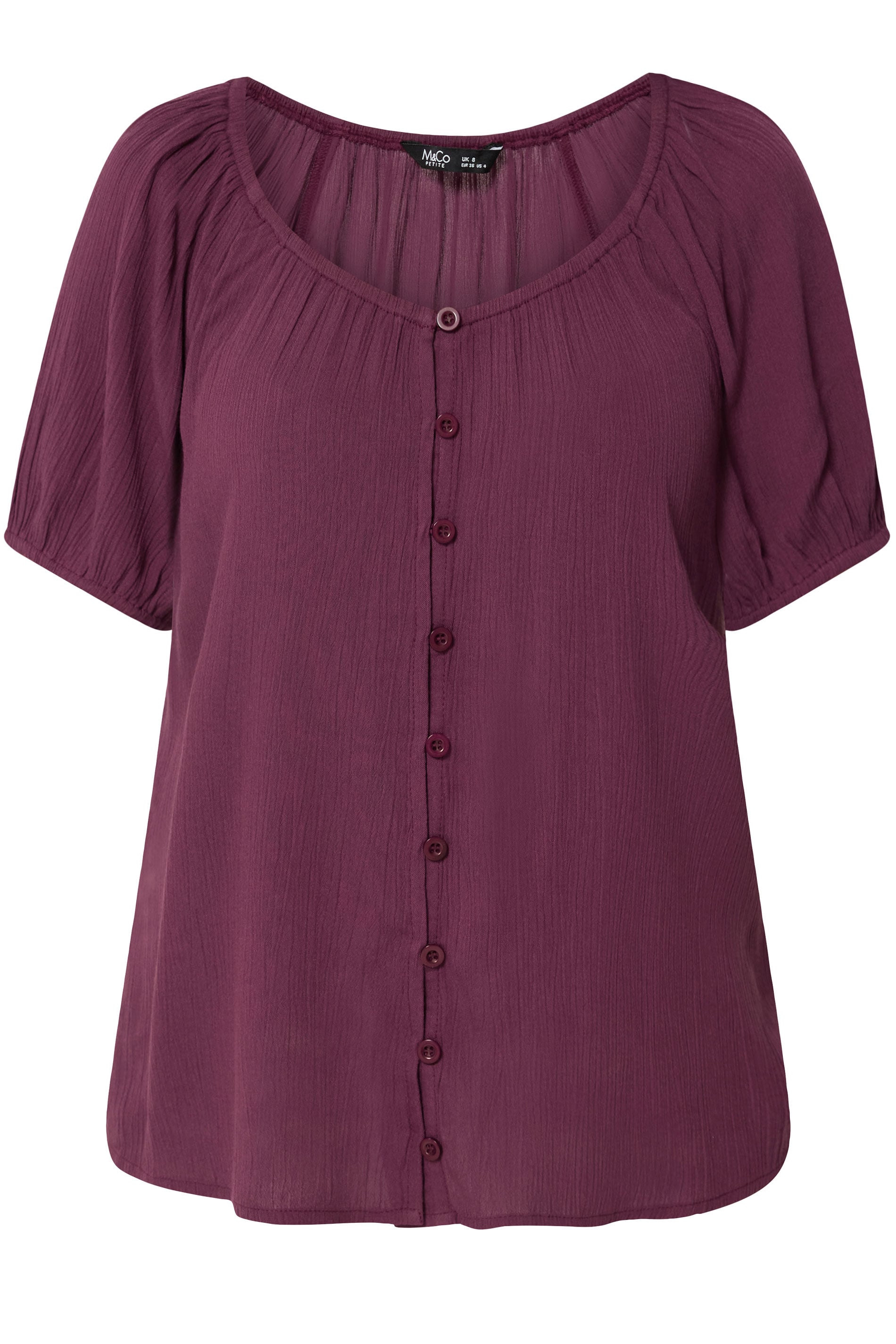 M&Co Petite Berry Purple Crinkle Short Sleeve Blouse | M&Co 1