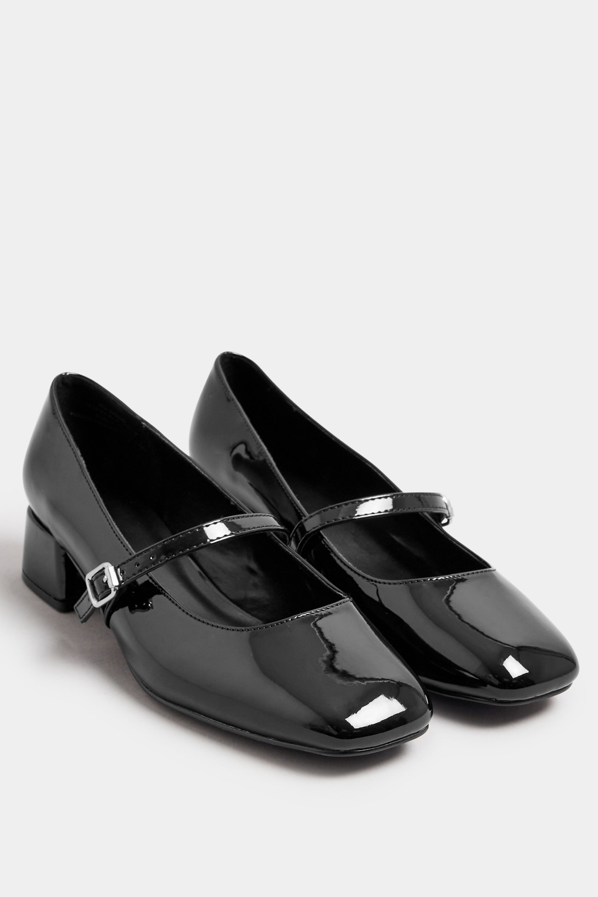 Black Patent Mary Jane Block Heels In Extra Wide EEE Fit | Yours Clothing  1