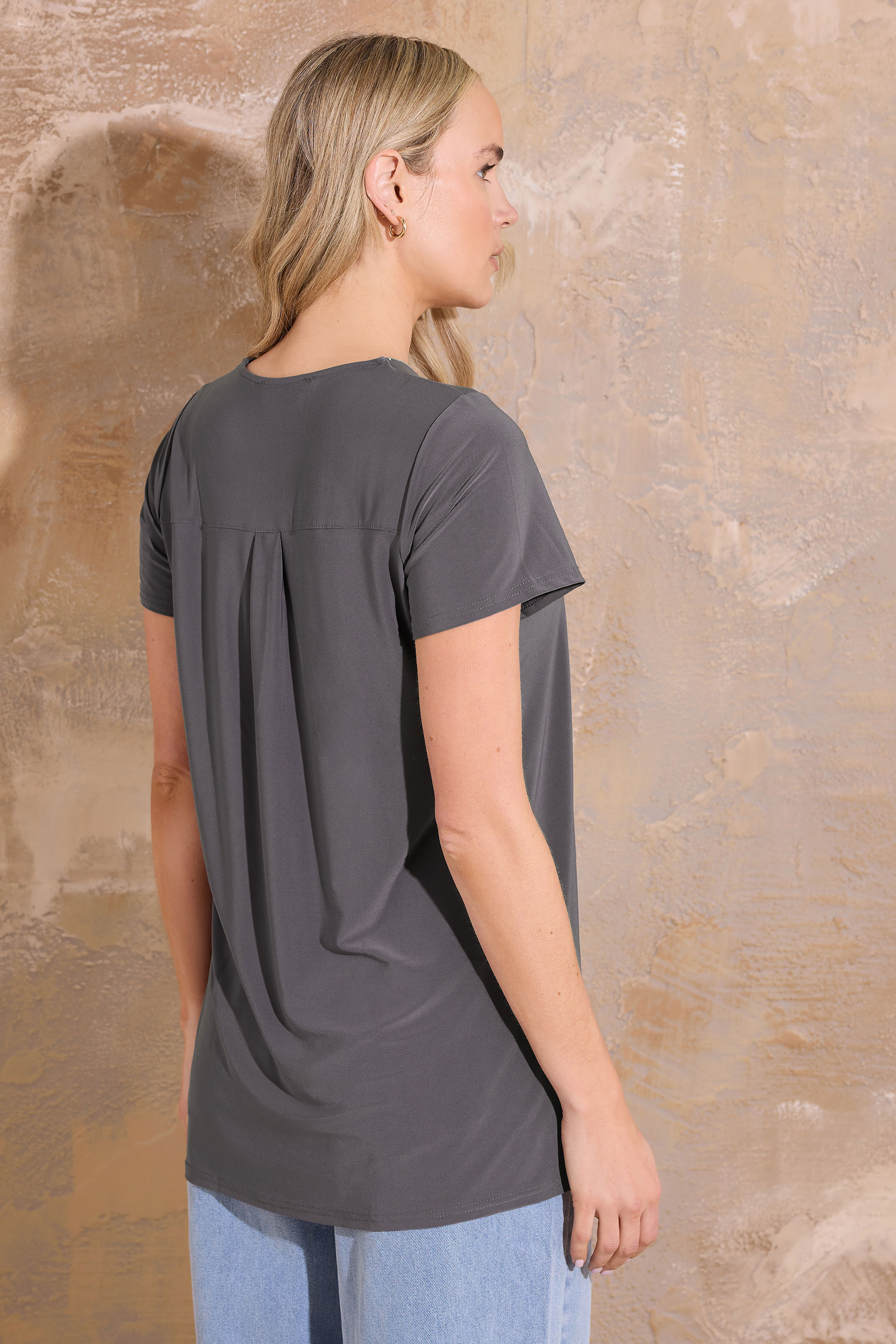 LTS Tall Women's Charcoal Grey Zip Detail T-Shirt | Long Tall Sally 2