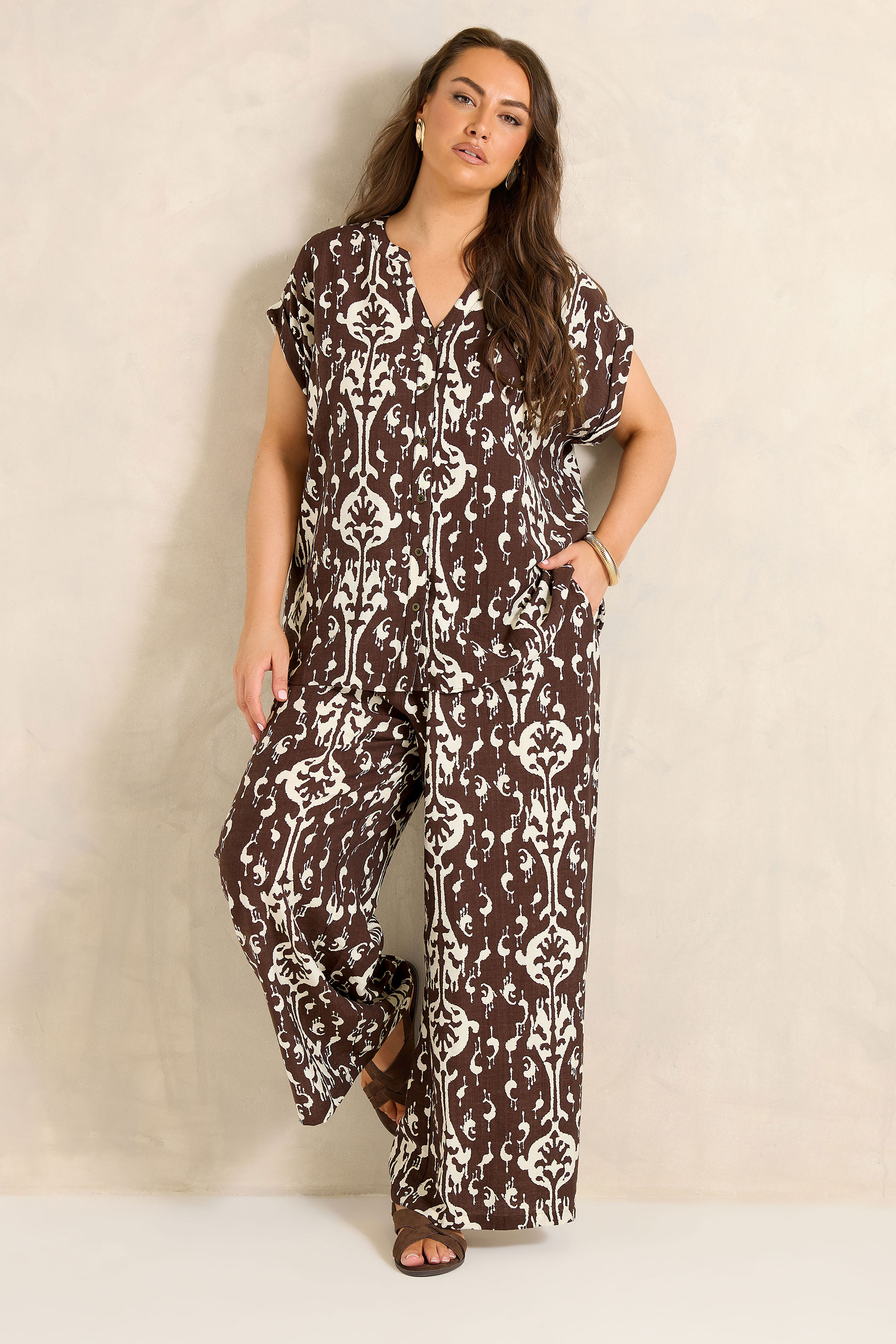 EVANS Plus Size Chocolate Top & Trouser Set | Evans 3
