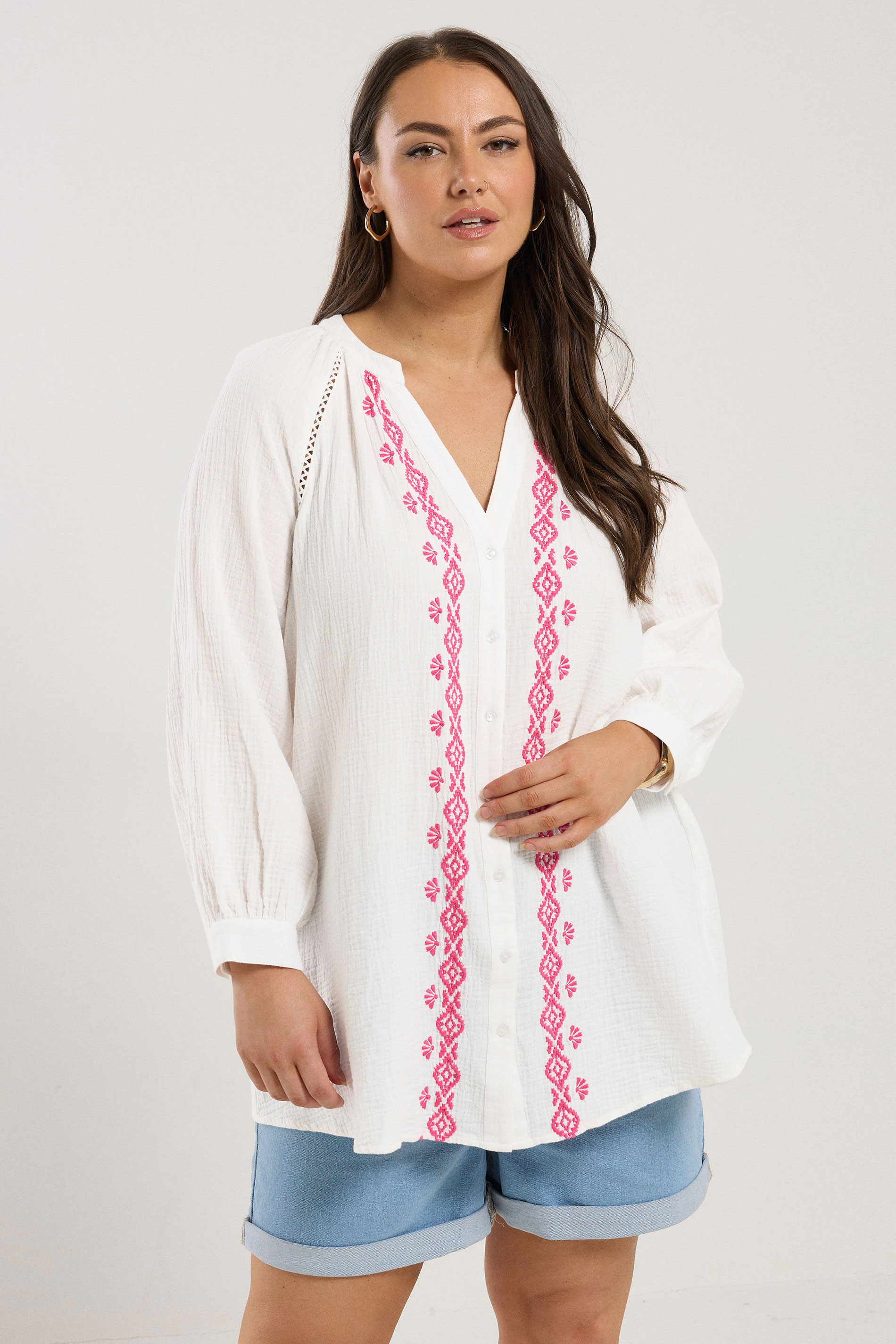 YOURS Plus Size White Embroidered Cheesecloth Shirt | Yours Clothing 1