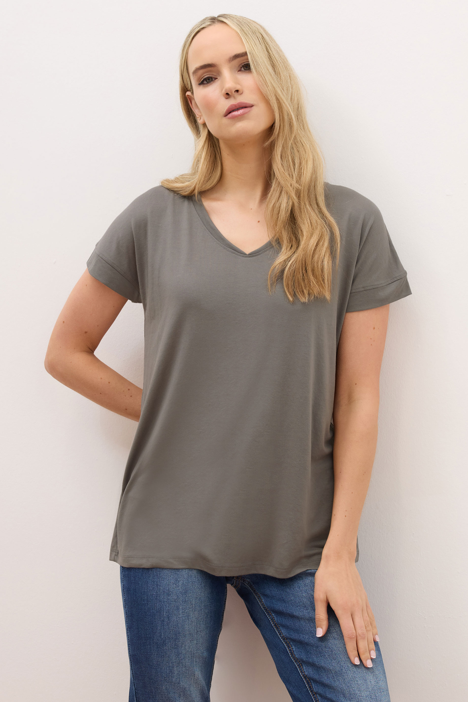 LTS PREMIUM Tall Grey V-Neck Modal T-Shirts | Long Tall Sally 3