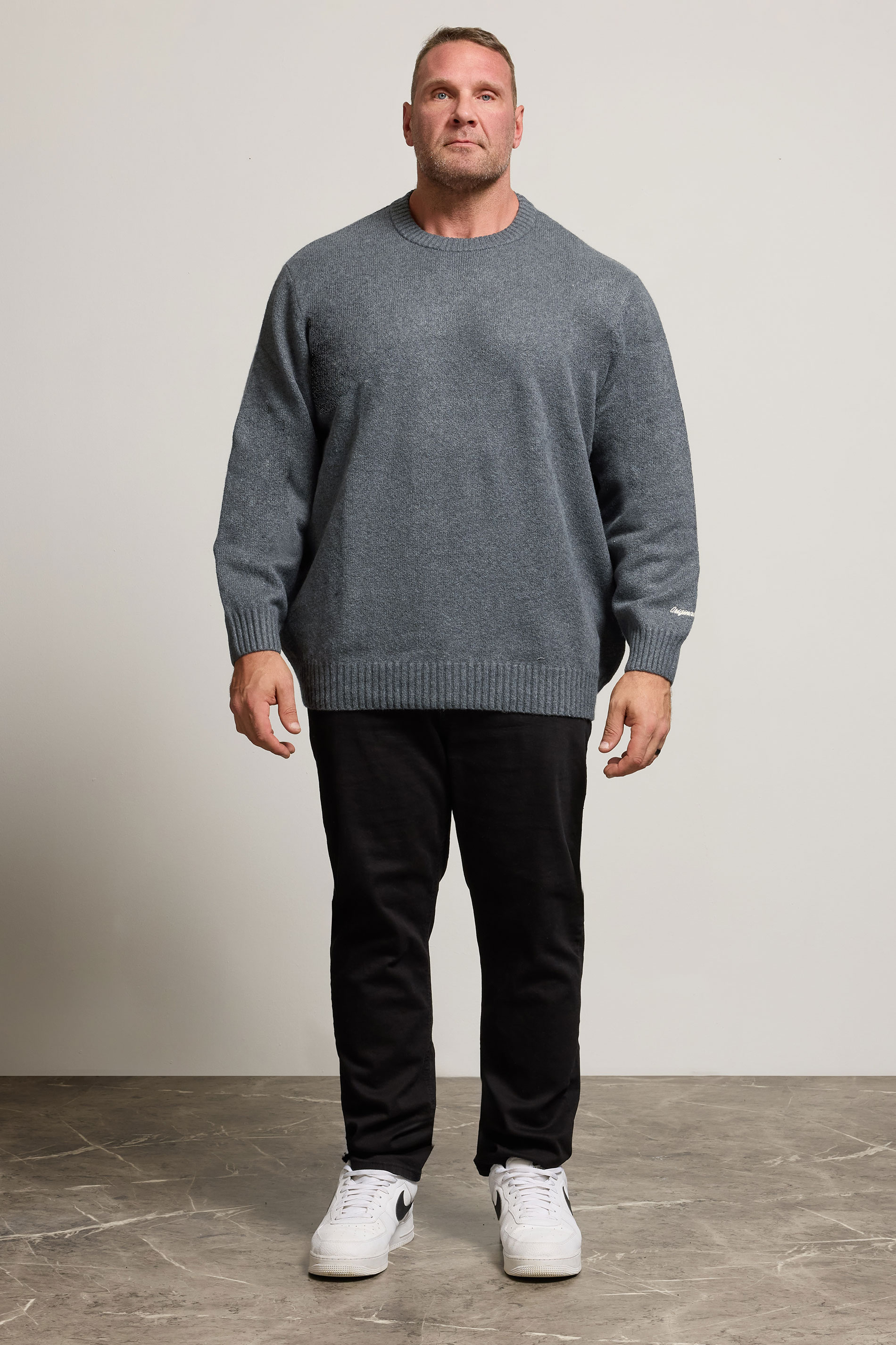 JACK & JONES Big & Tall Dark Grey Crew Neck Knit Jumper | BadRhino 1