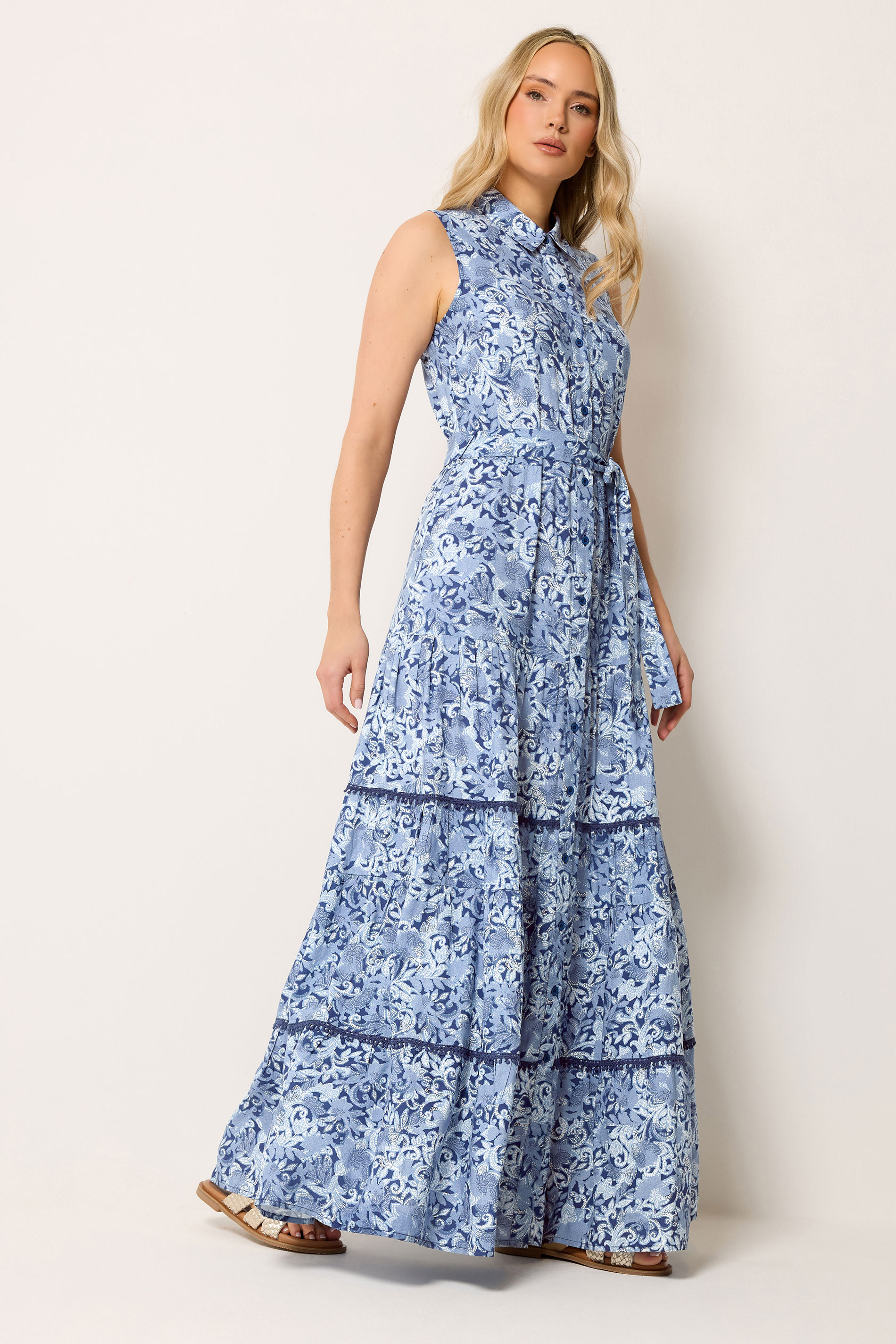 LTS Tall Women's Blue Floral Belted Maxi Dress | Long Tall Sally 3