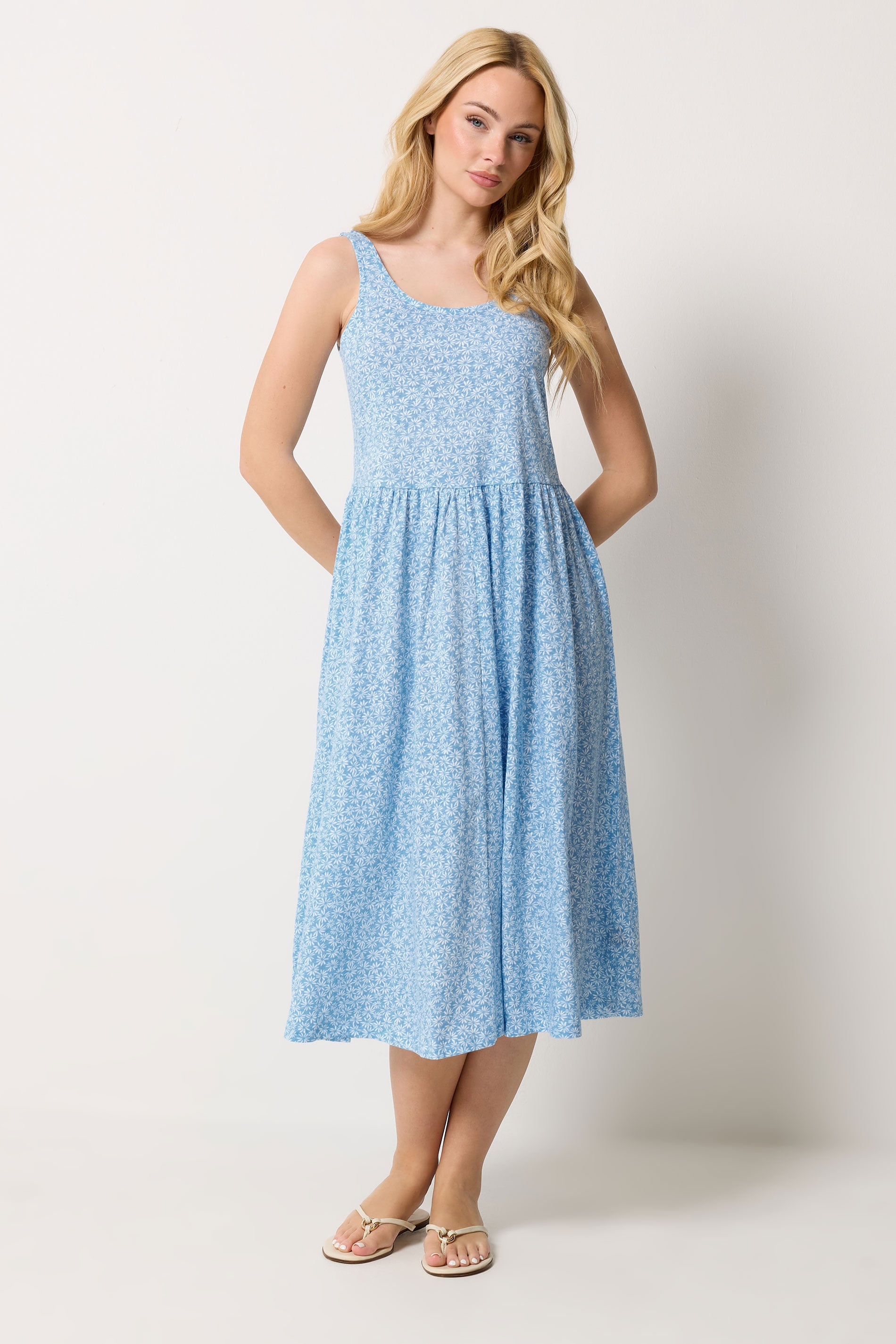 M&Co Light Blue Ditsy Floral Print Sleeveless Midi Dress | M&Co 3