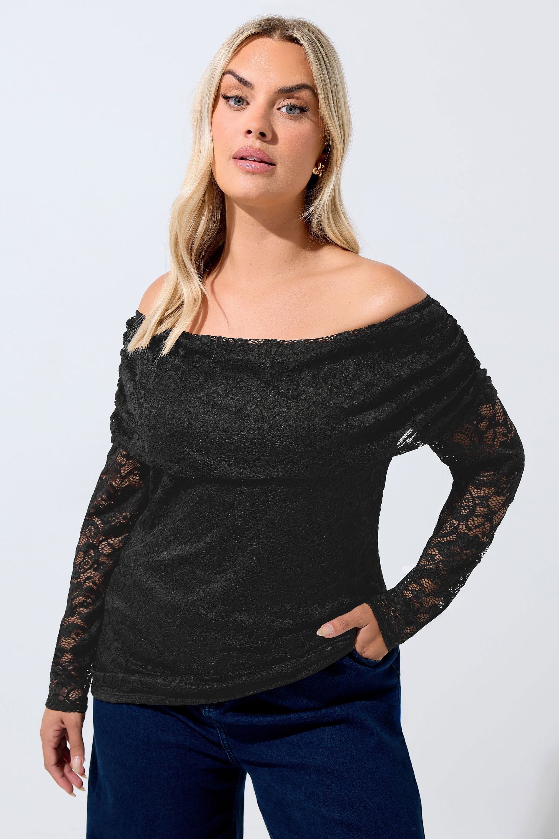 LIMITED COLLECTION Plus Size Black Lace Bardot Top | Yours Clothing 3