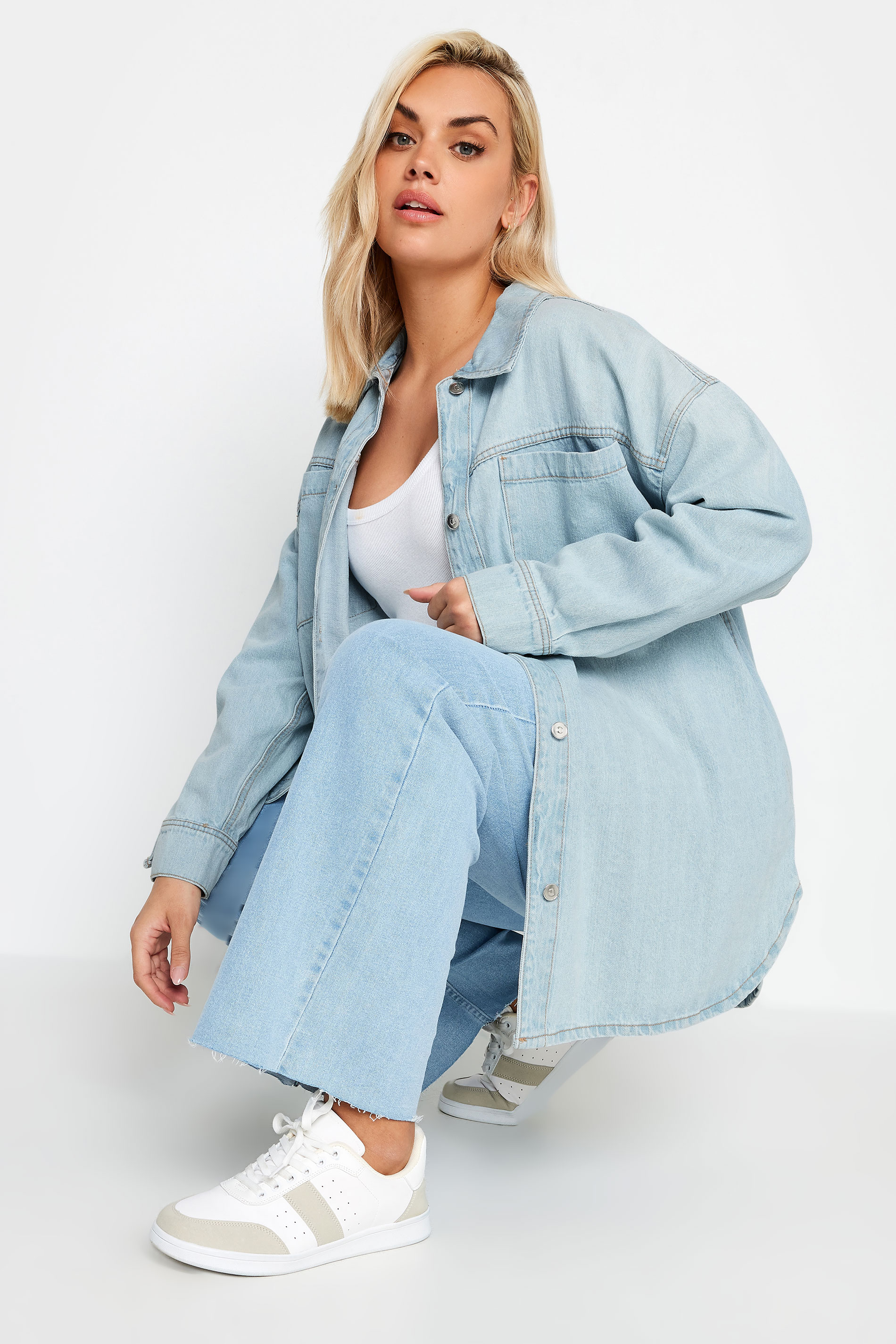 YOURS Plus Size Curve Light Blue Denim Western Style Shacket | Yours Clothing  2