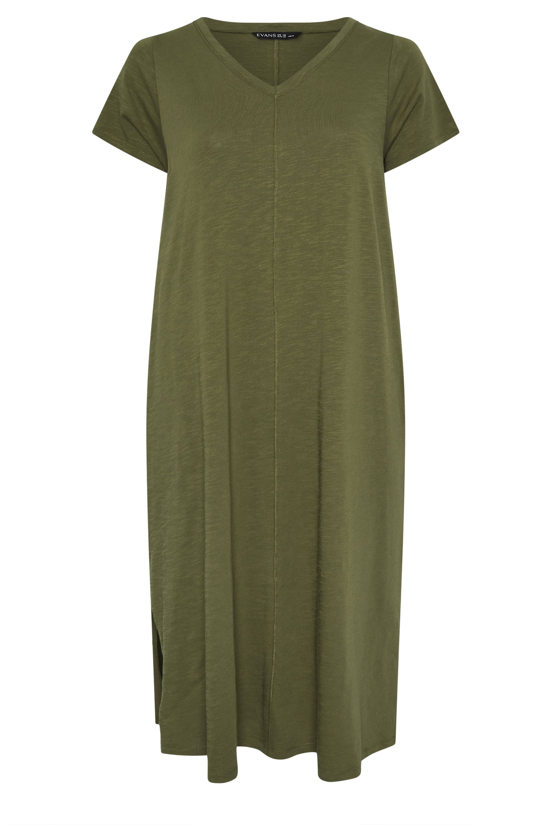 EVANS Plus Size Khaki Green Premium Cotton Dress | Evans 6