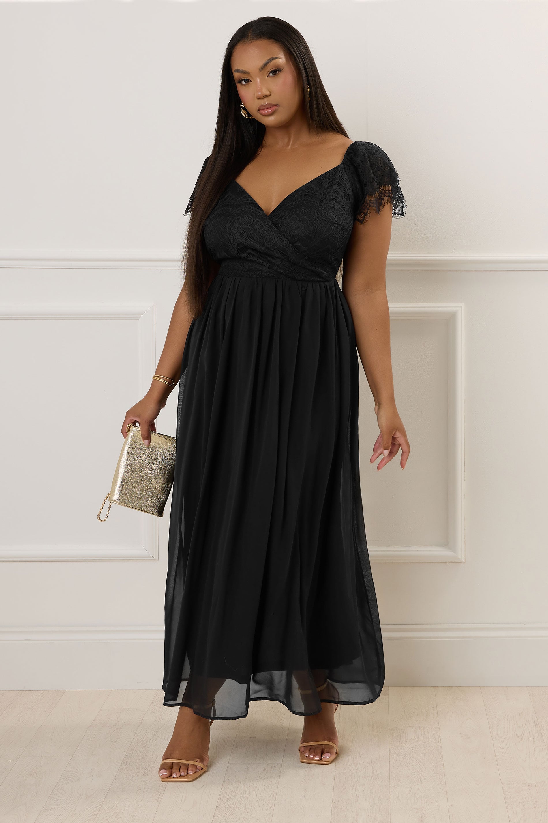 YOURS LONDON Plus Size Black Lace Maxi Wrap Dress | Yours Clothing 3