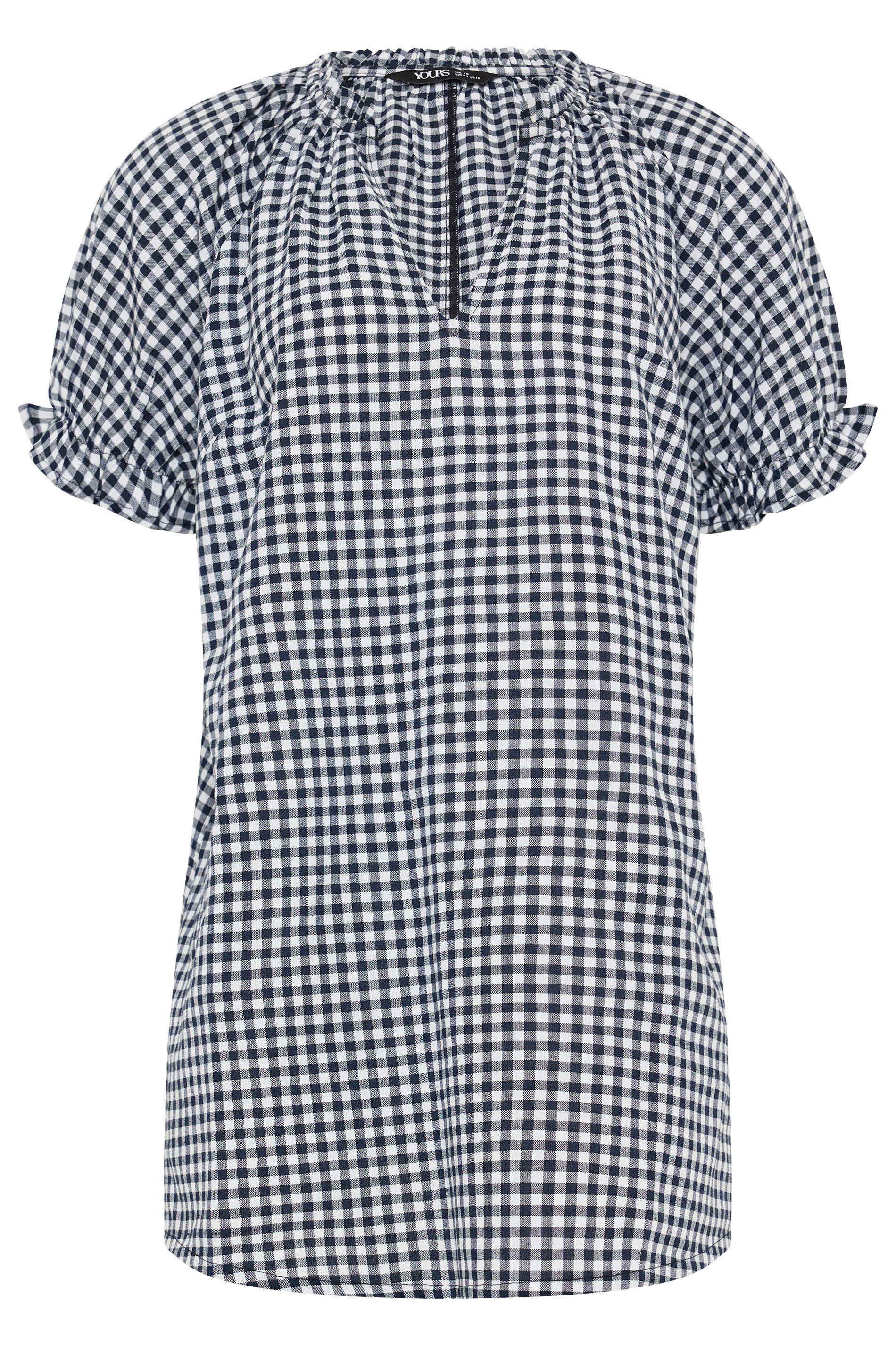 YOURS Plus Size Navy Blue Gingham Notch Neck Blouse | Yours Clothing 5