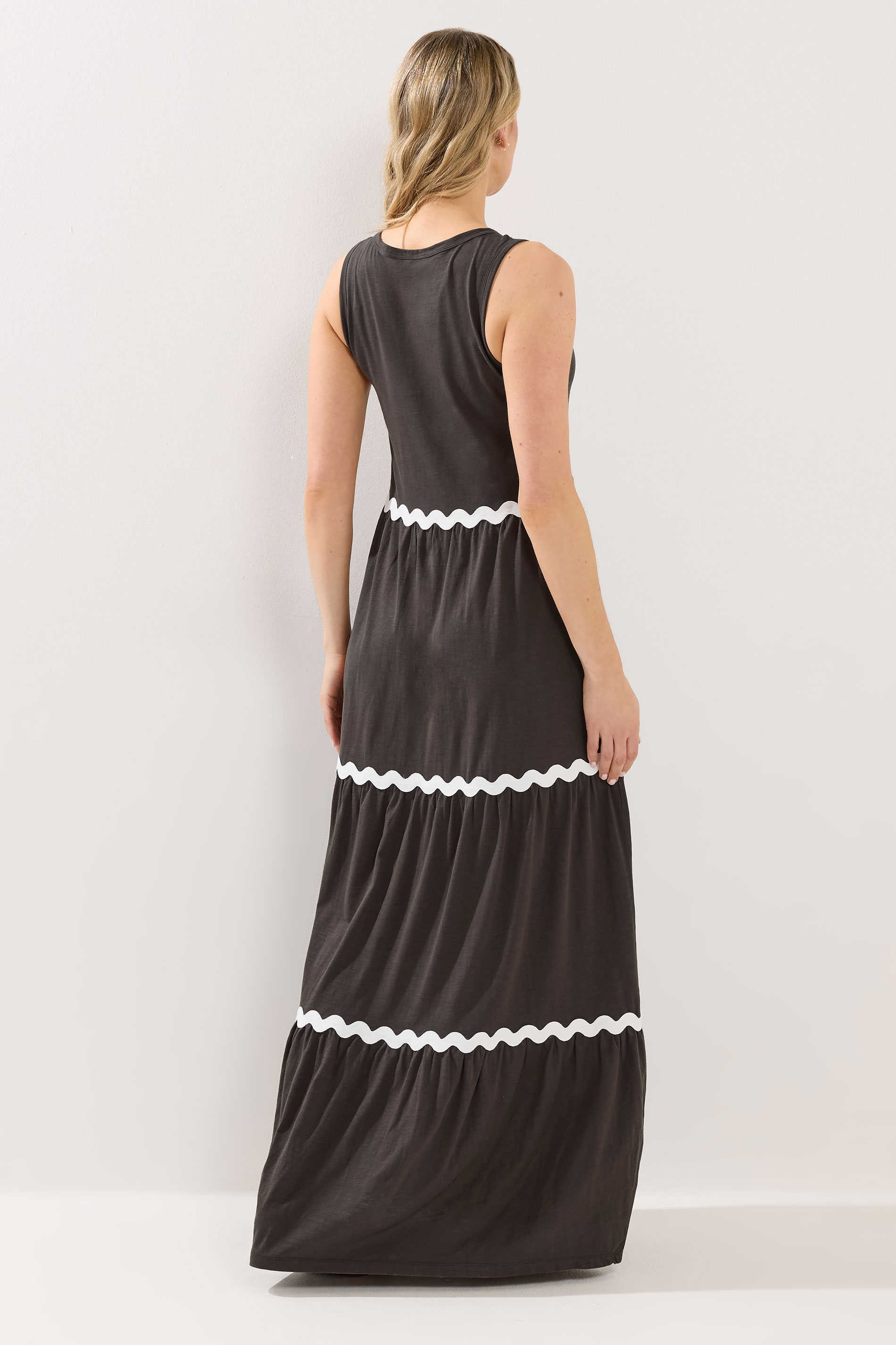 LTS Tall Women's Chocolate Brown Contrast Swirl Tiered Cotton Maxi Dress | Long Tall Sally 2