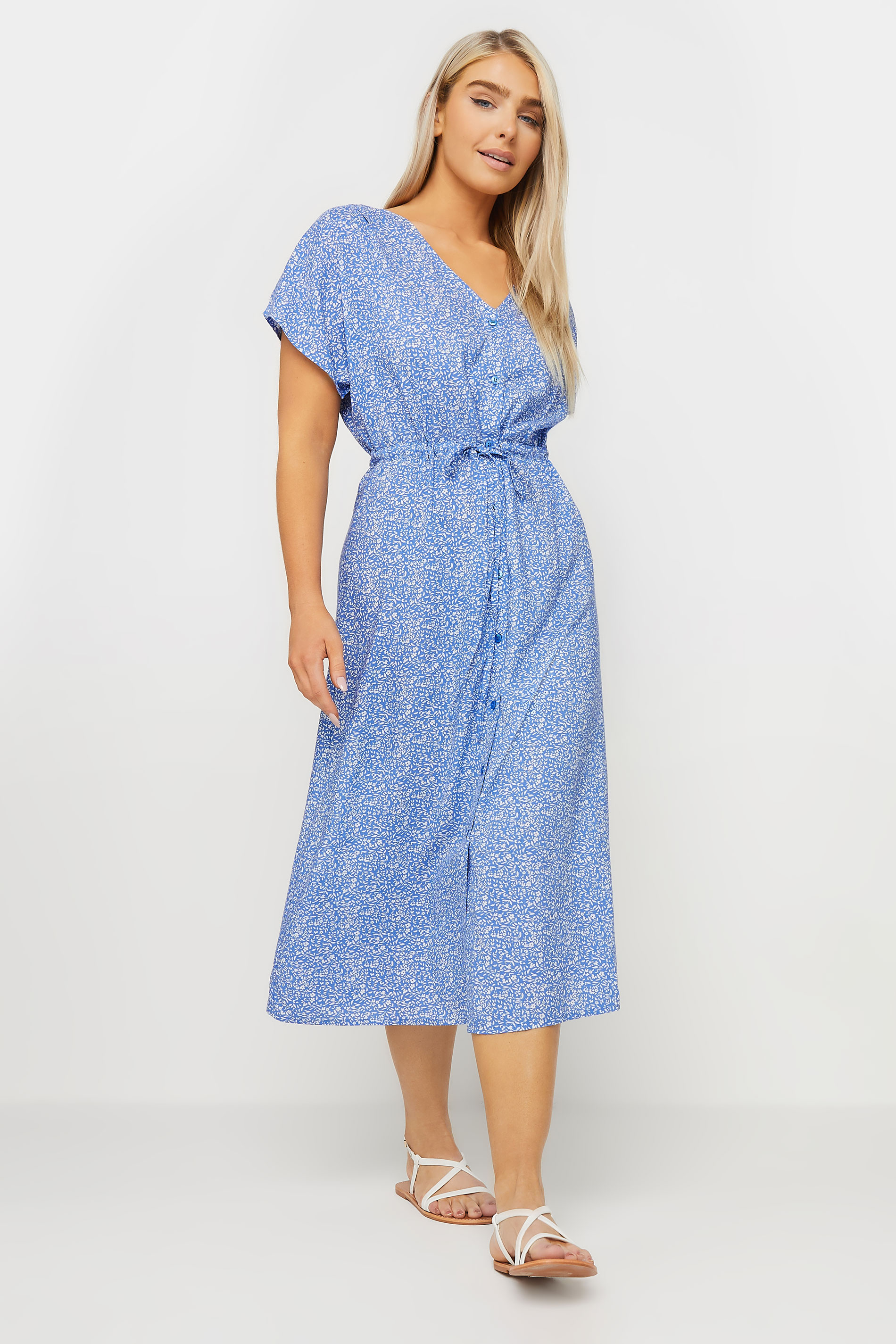 M&Co Blue Ditsy Floral Tie Waist Dress | M&Co 2