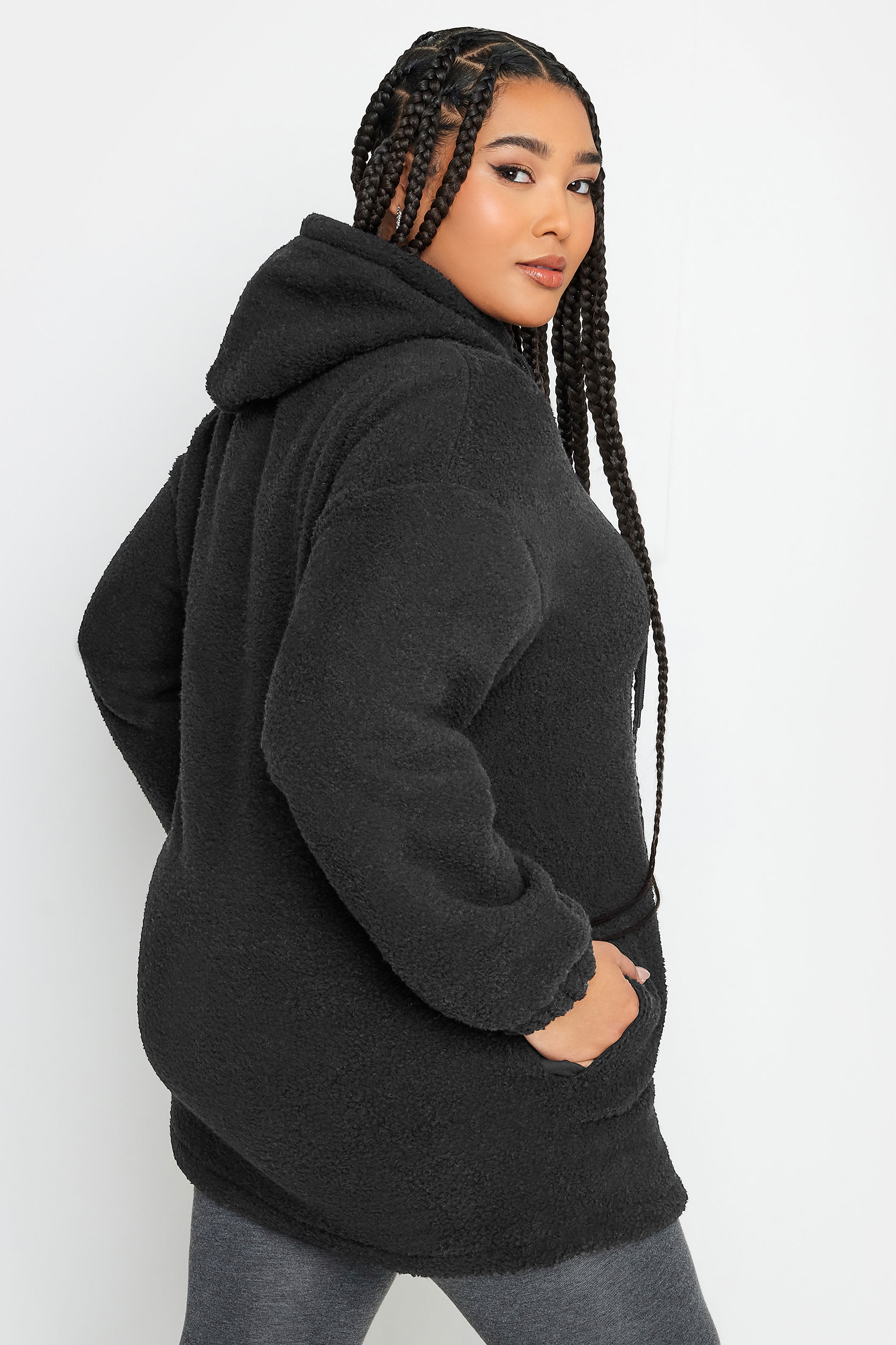 YOURS Plus Size Black Teddy Fleece Hoodie | Yours Clothing 2