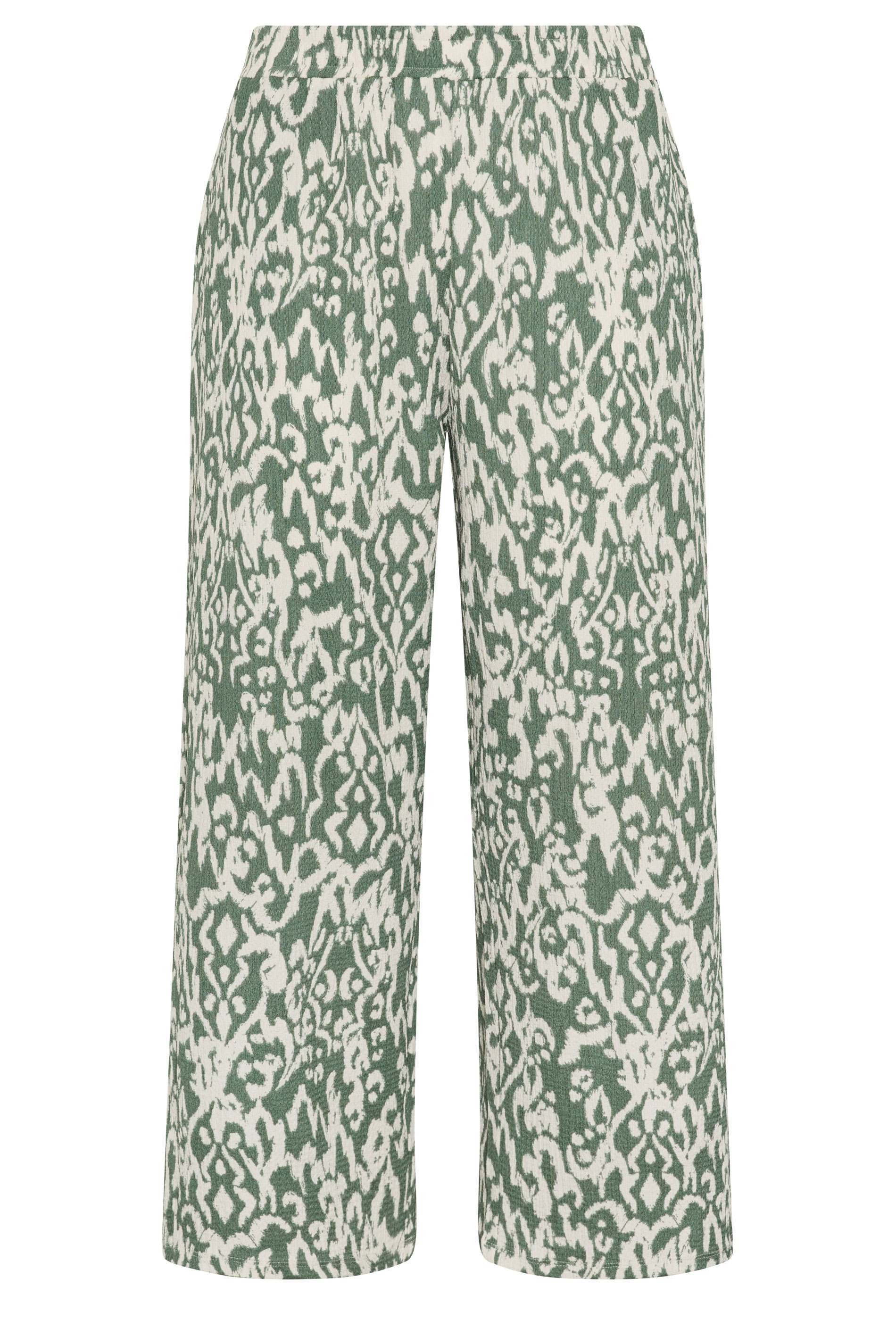 EVANS Plus Size Khaki Green Aztec Print Wide Leg Trouser | Evans 5