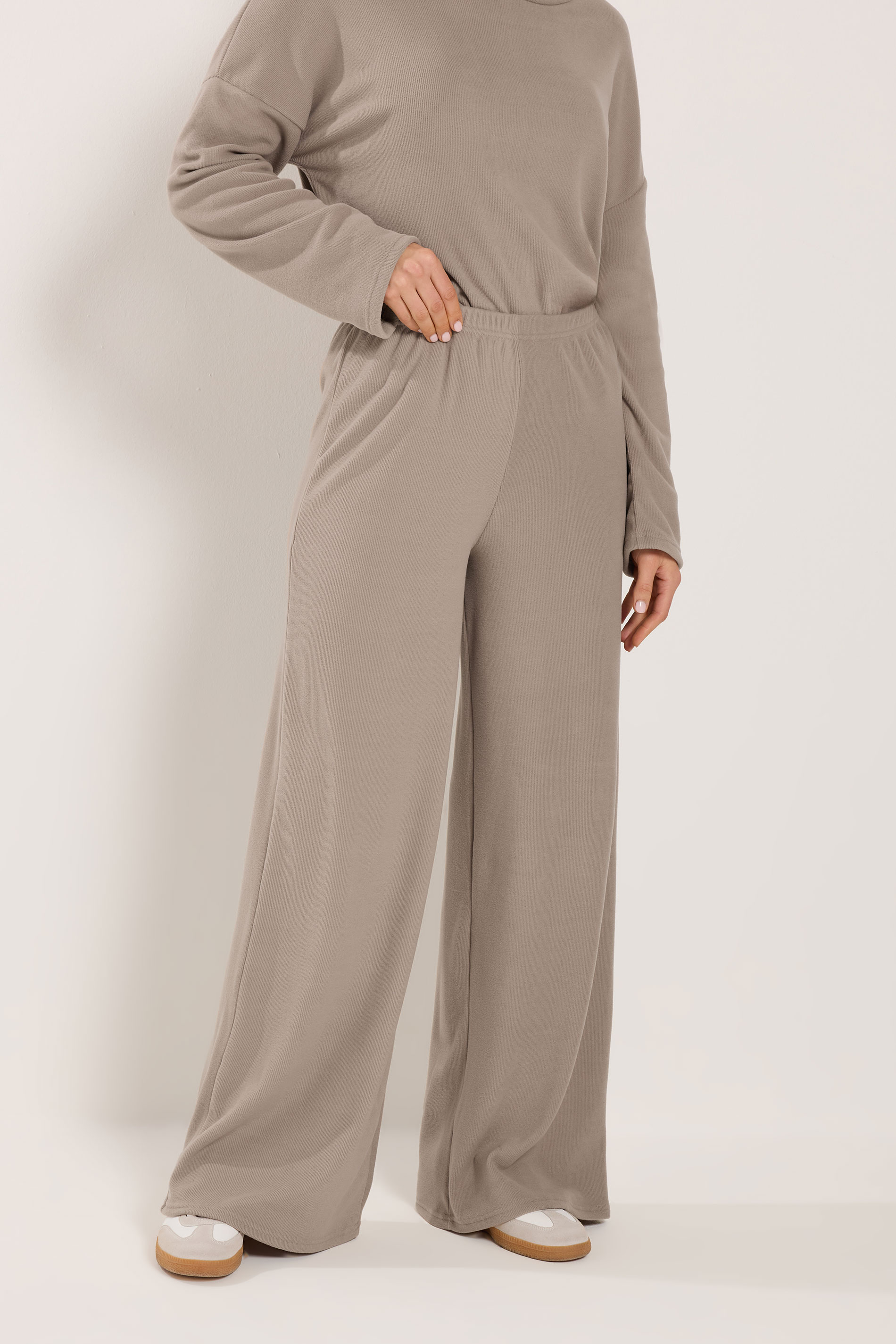 LTS Tall Women's Natural Brown Ribbed Wide Leg Trousers | Long Tall Sally 1