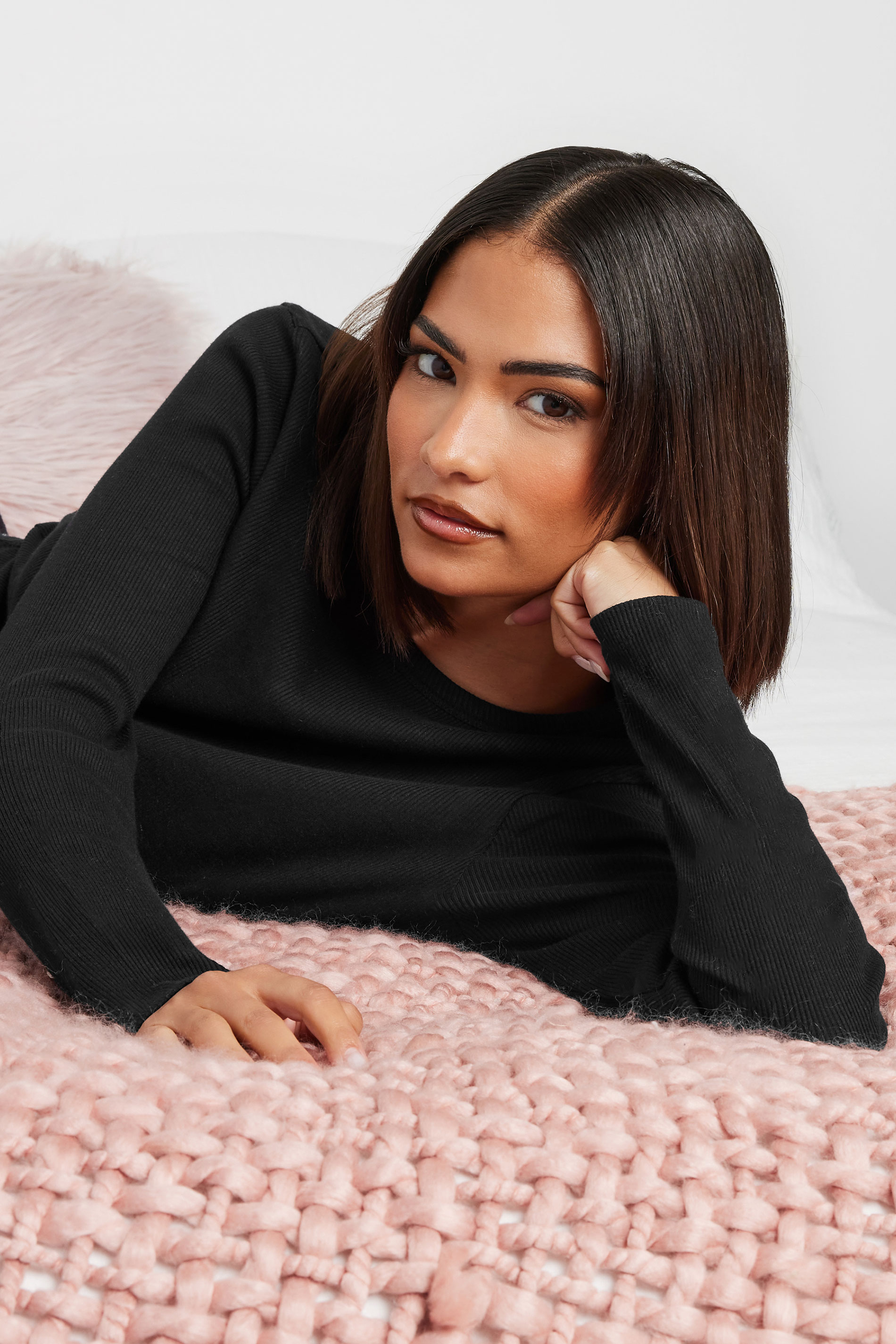 PixieGirl Petite Women's Black Ribbed Pyjama Top | PixieGirl 4