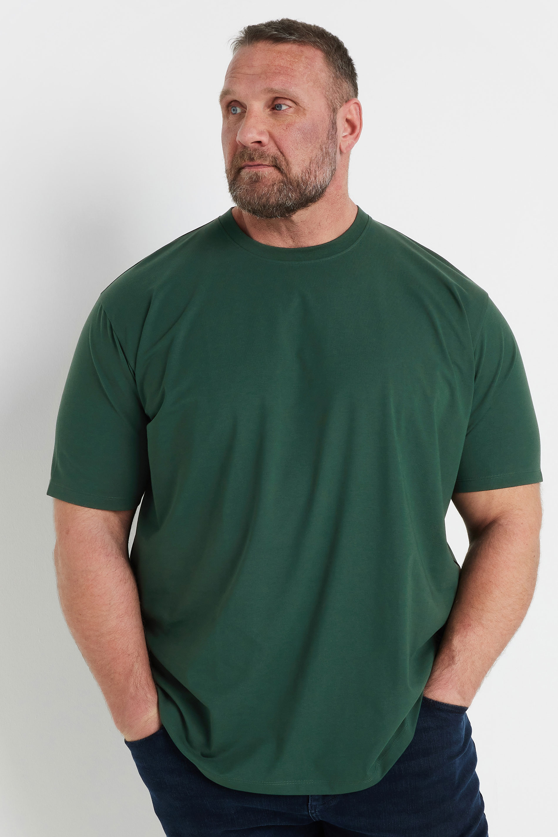 BadRhino Big & Tall Dark Green Soft Touch Relaxed Fit T-Shirt | BadRhino 1