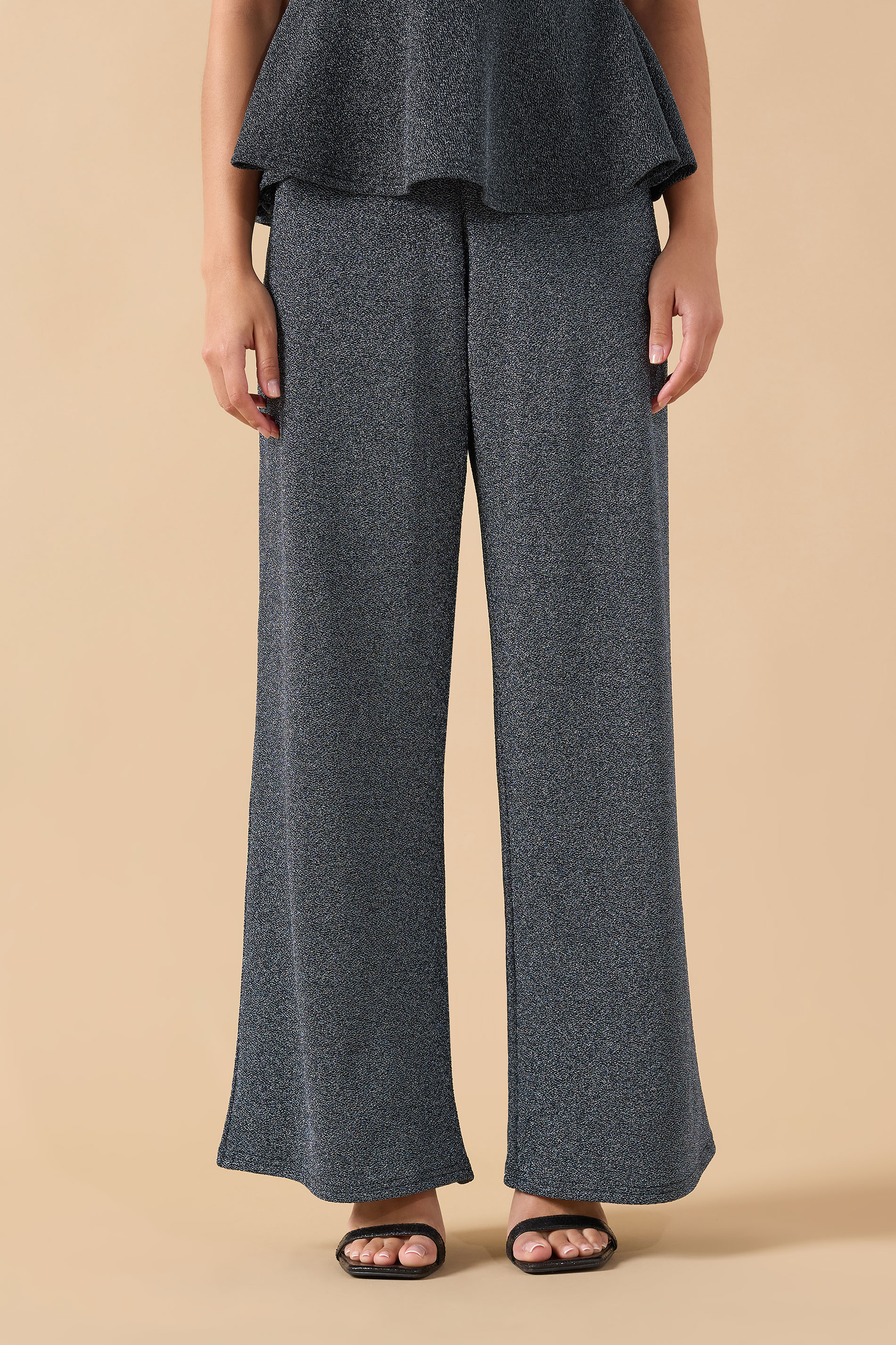 PixieGirl Petite Women's Black Sparkle Wide Leg Trouser | PixieGirl 1