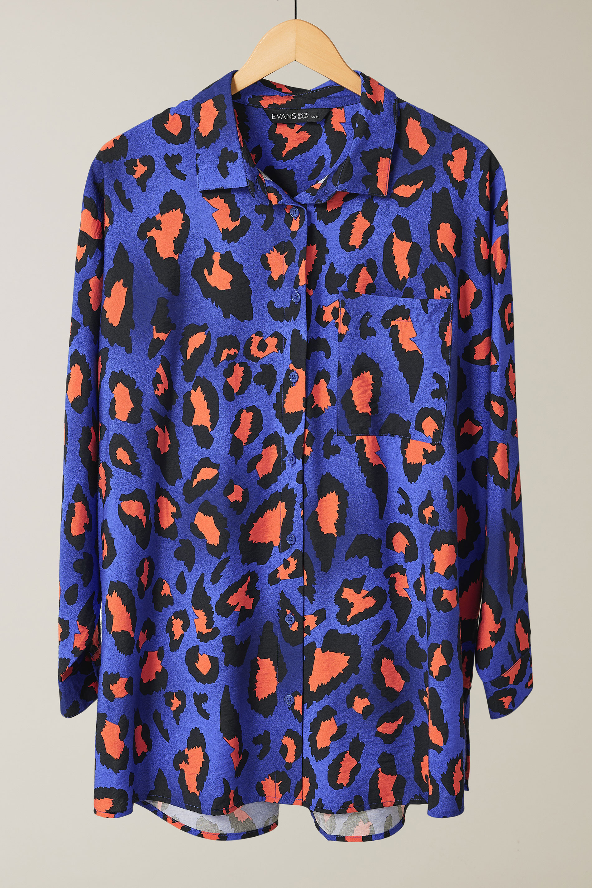 EVANS Plus Size Cobalt Blue Leopard Print Oversized Shirt | Evans 5