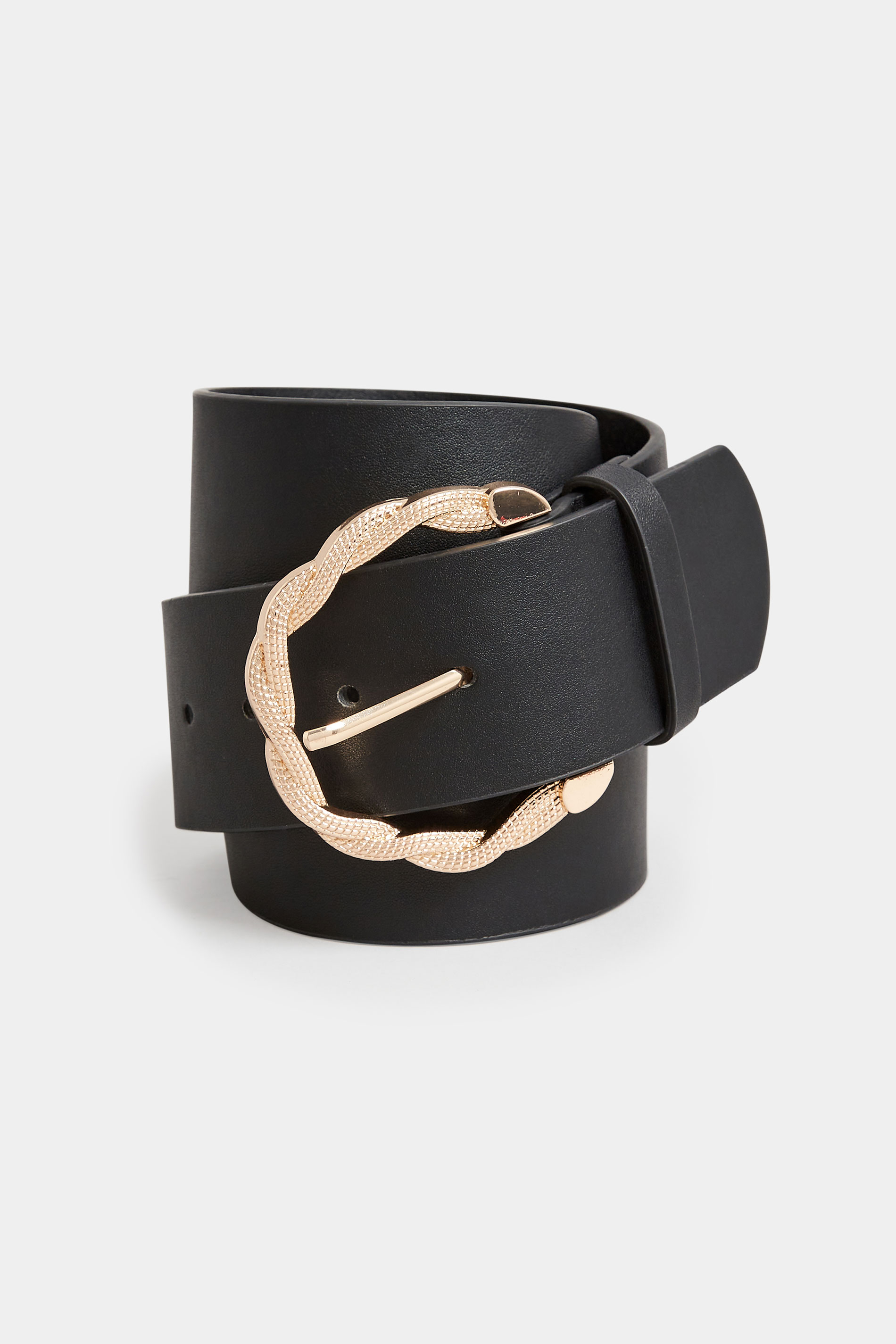 Black & Gold Rope Twist Wide Buckle Belt | Yours Clothing 2