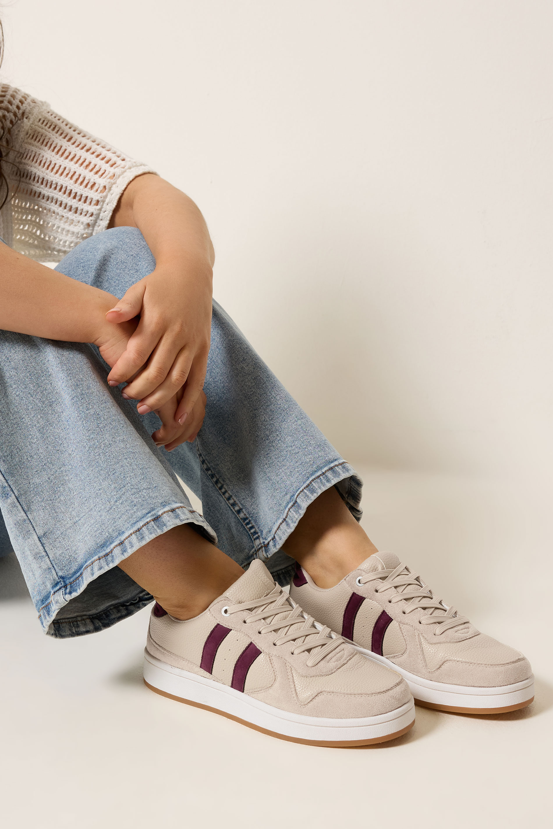 Natural Brown Padded Lace Up Trainers In Wide E Fit | YoursClothing 3