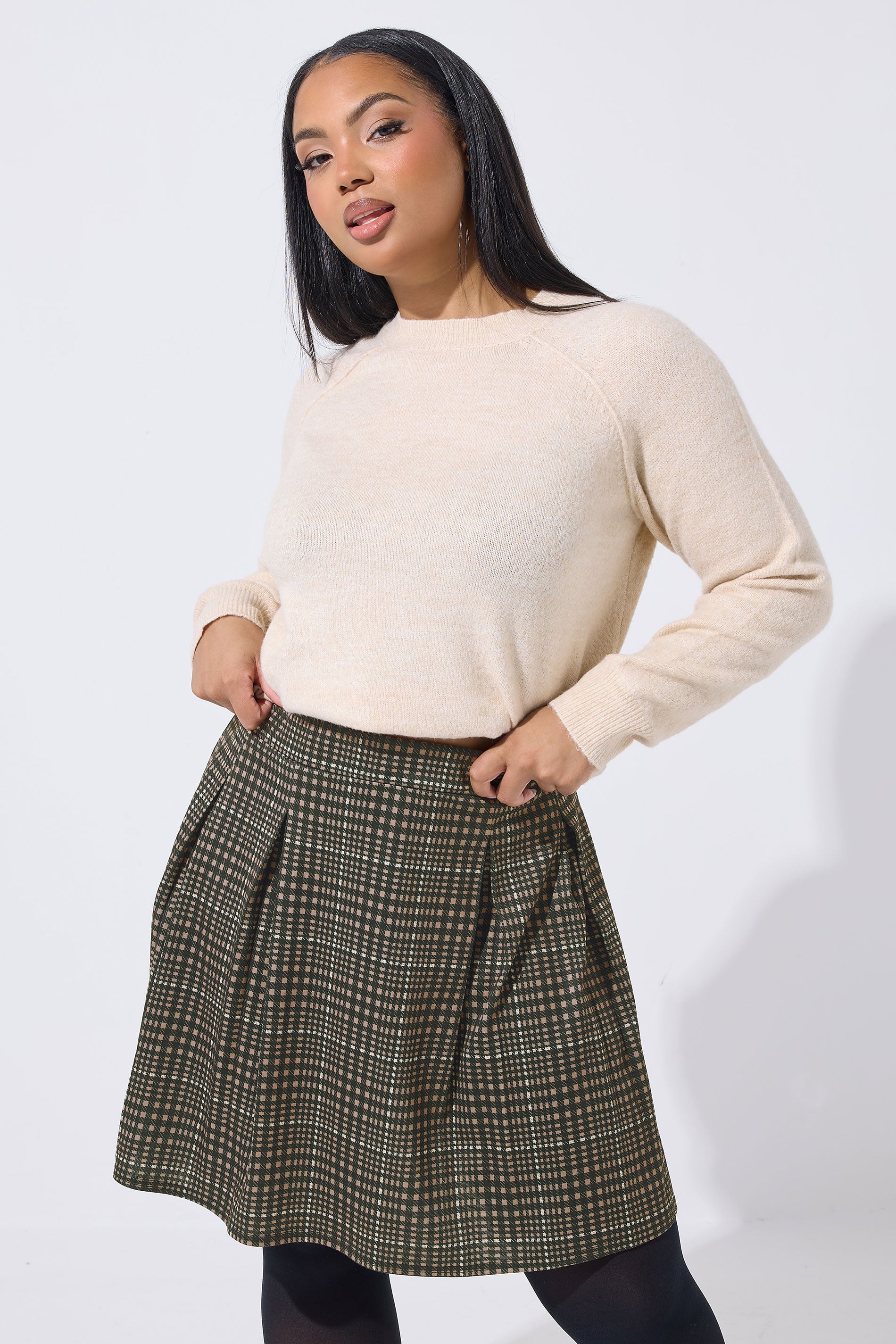 LIMITED COLLECTION Plus Size Brown Check Pleated Skirt | Yours Clothing 3