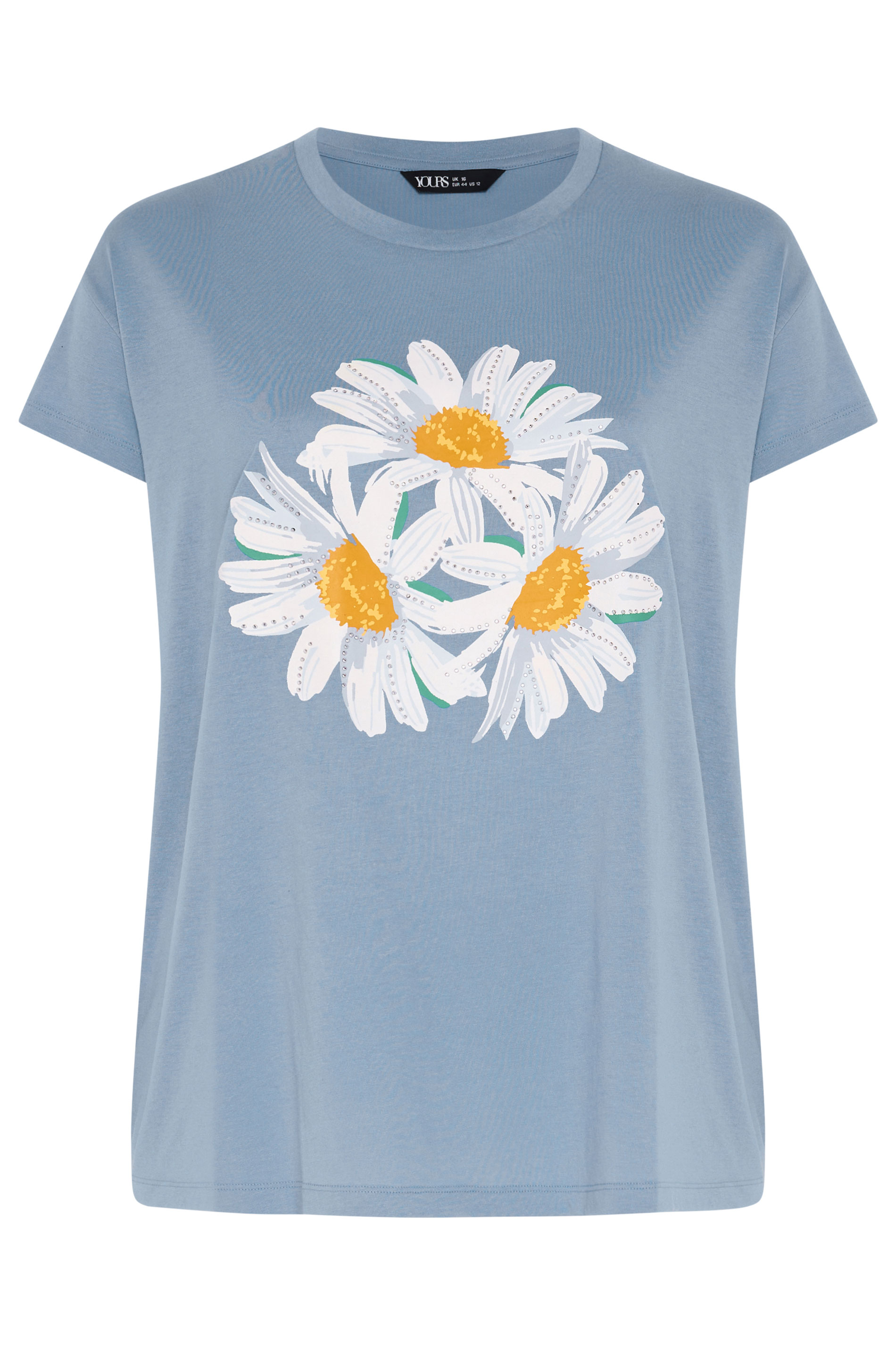 YOURS Plus Size Light Blue Daisy Embellished Graphic T-Shirt | Yours Clothing 6