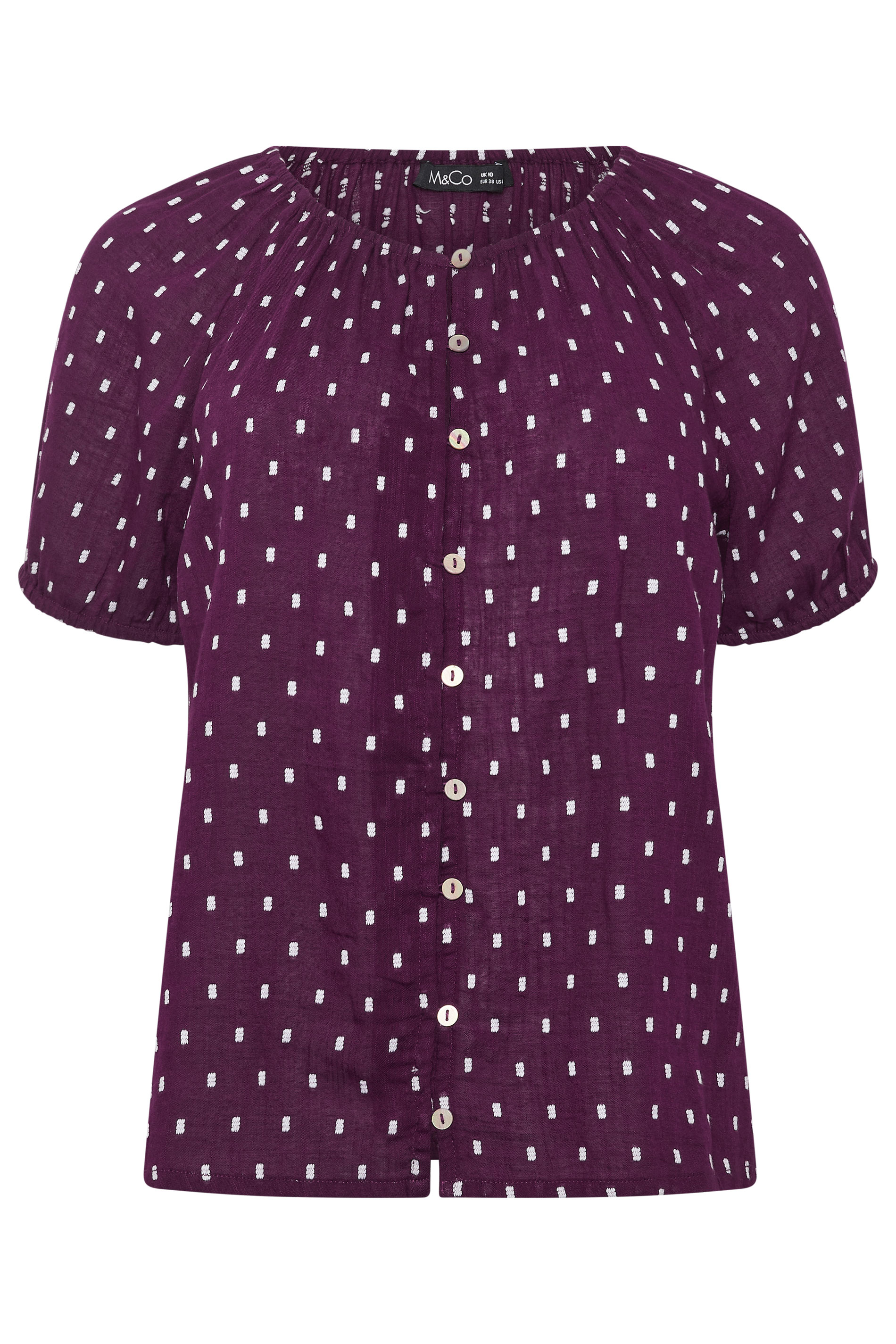 M&Co Berry Purple Dobby Short Sleeve Blouse | M&Co 6