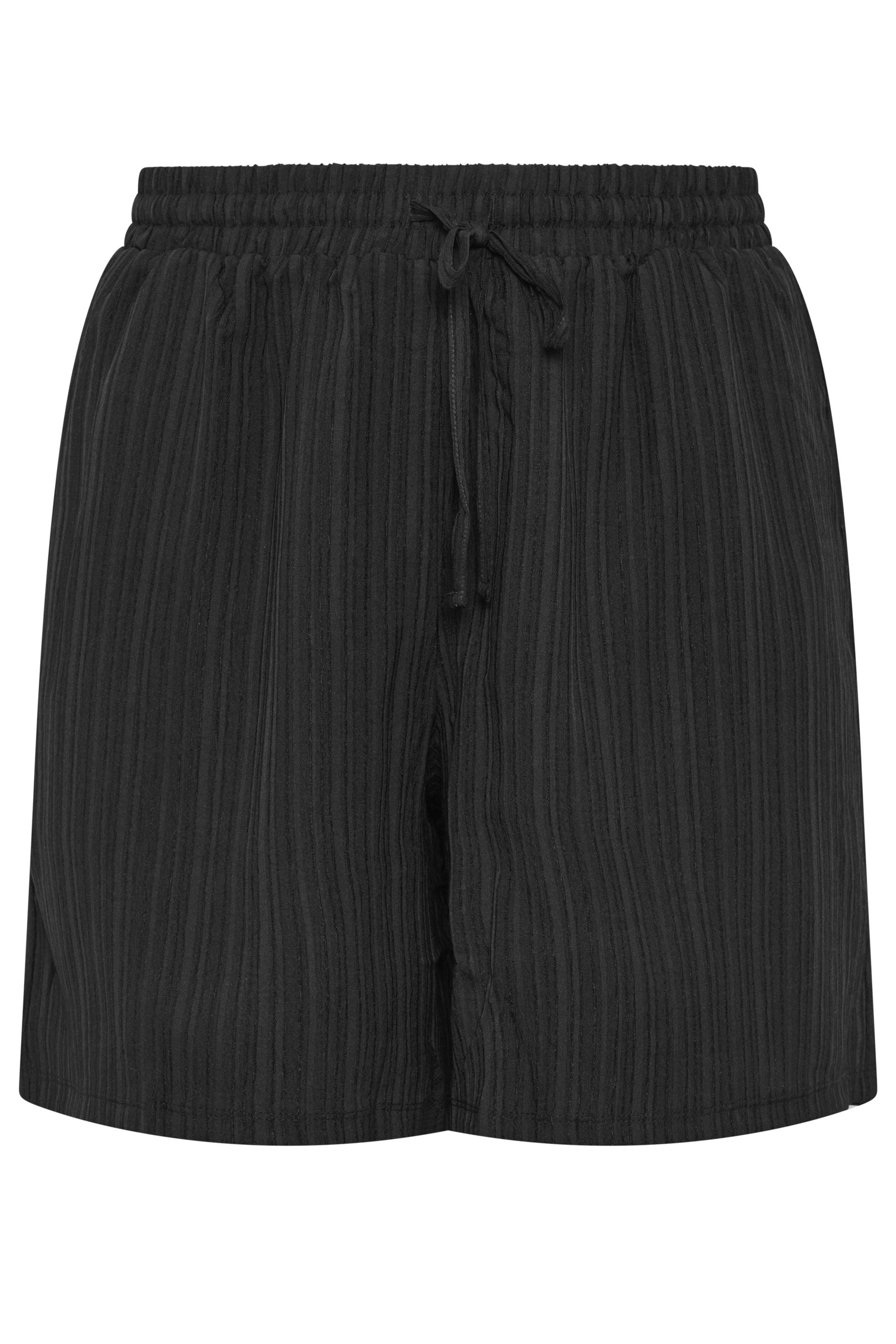 YOURS Plus Size Black Textured Woven Shorts | Yours Clothing 5