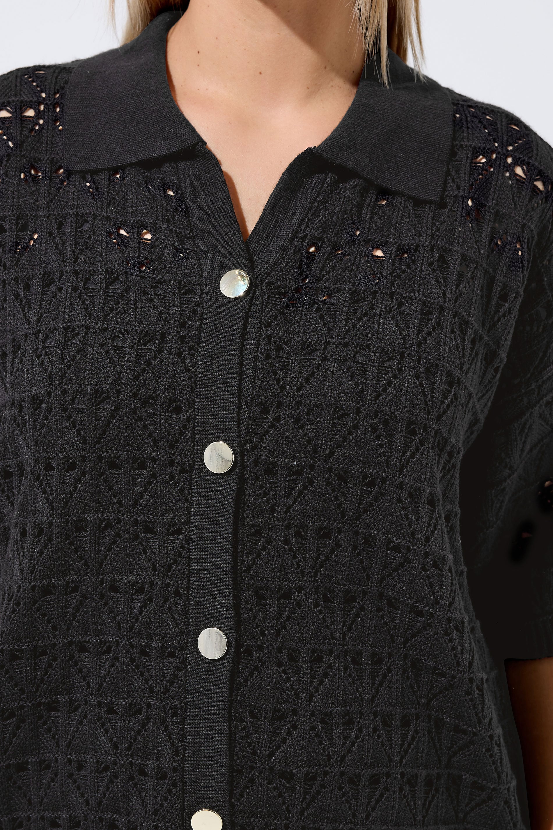LIMITED COLLECTION Plus Size Black Crochet Shirt | Yours Clothing 4