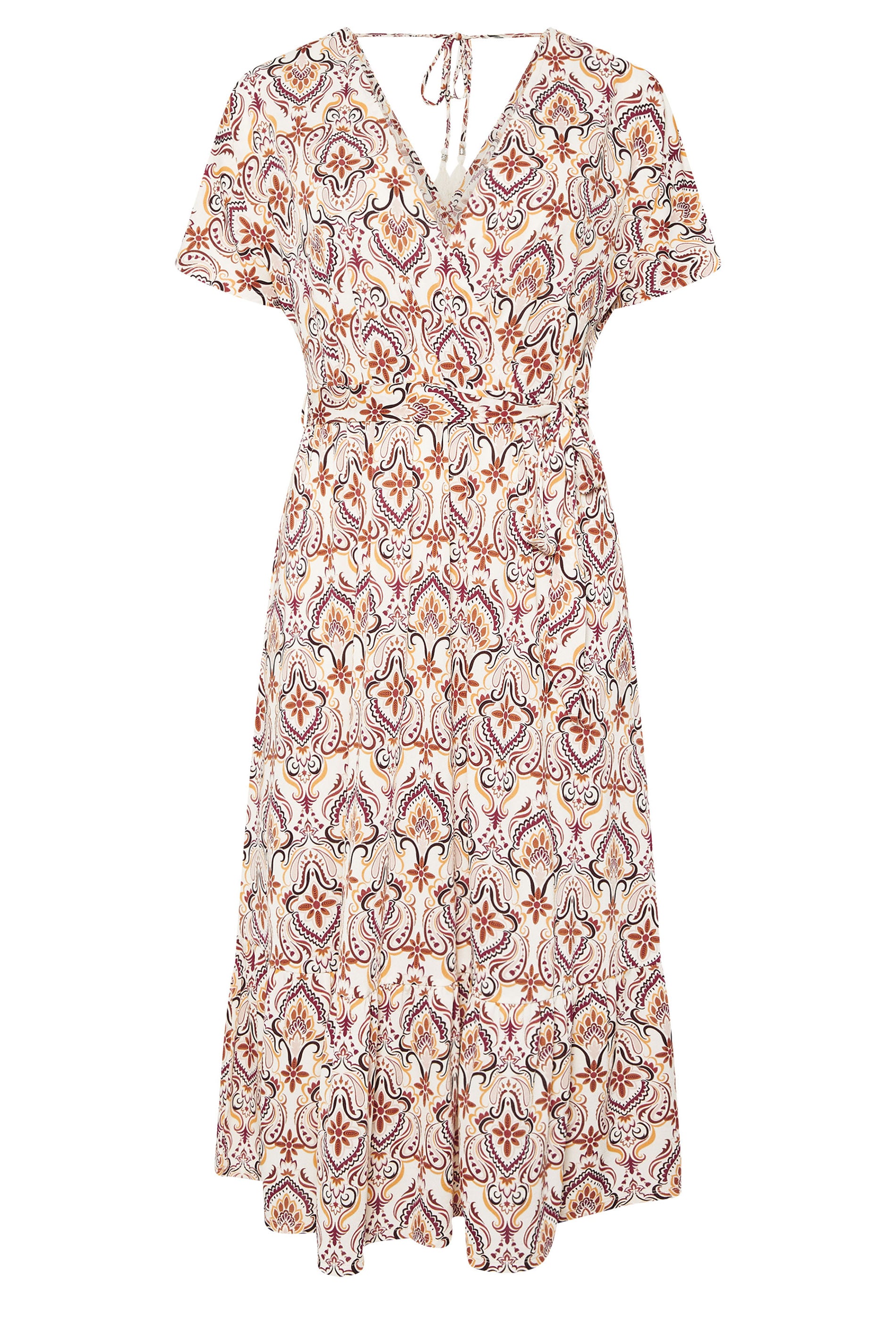 YOURS Plus Size White Paisley Print Midi Wrap Dress | Yours Clothing 5