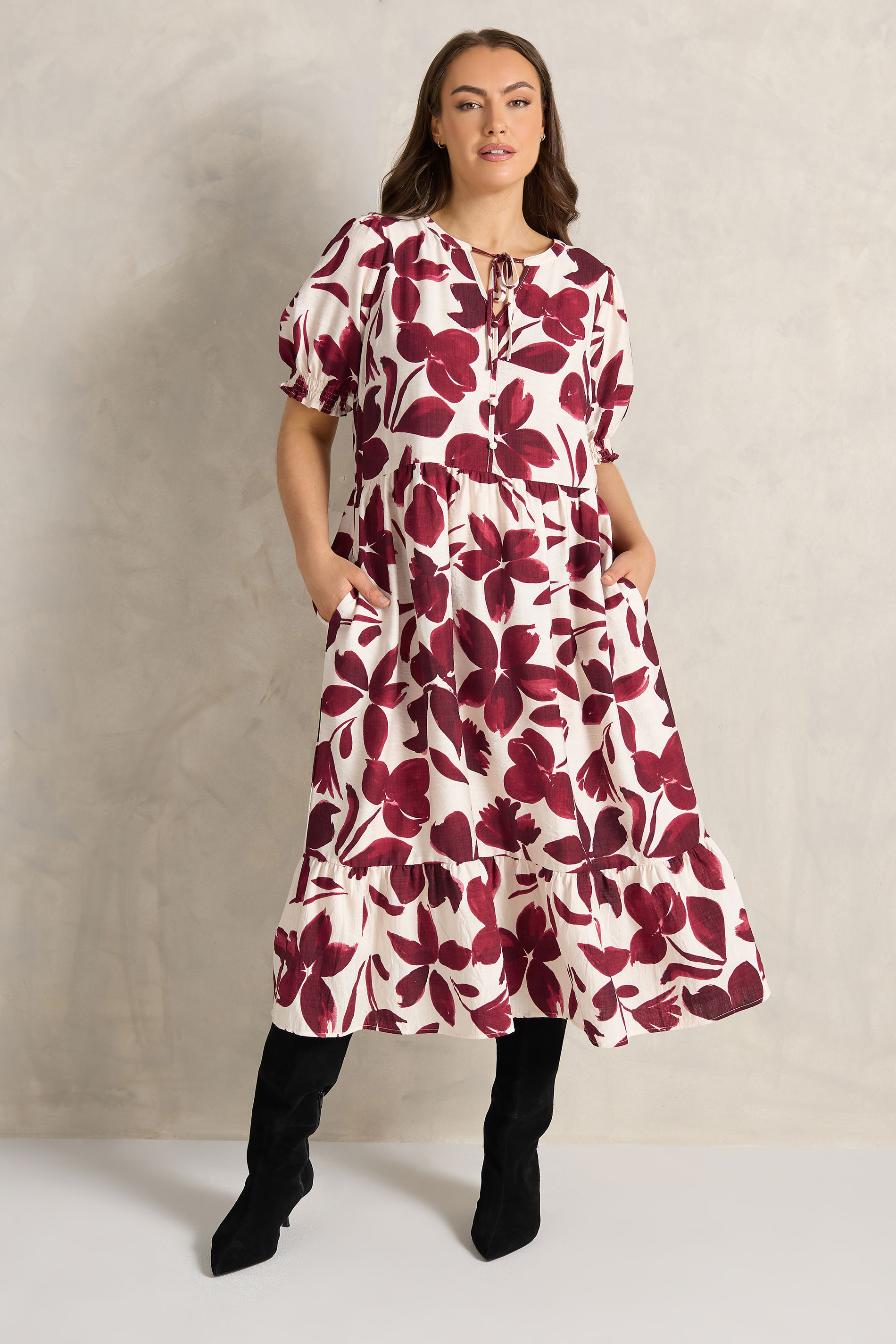 EVANS Plus Size Red Floral Tie Neck Maxi Dress | Evans 2