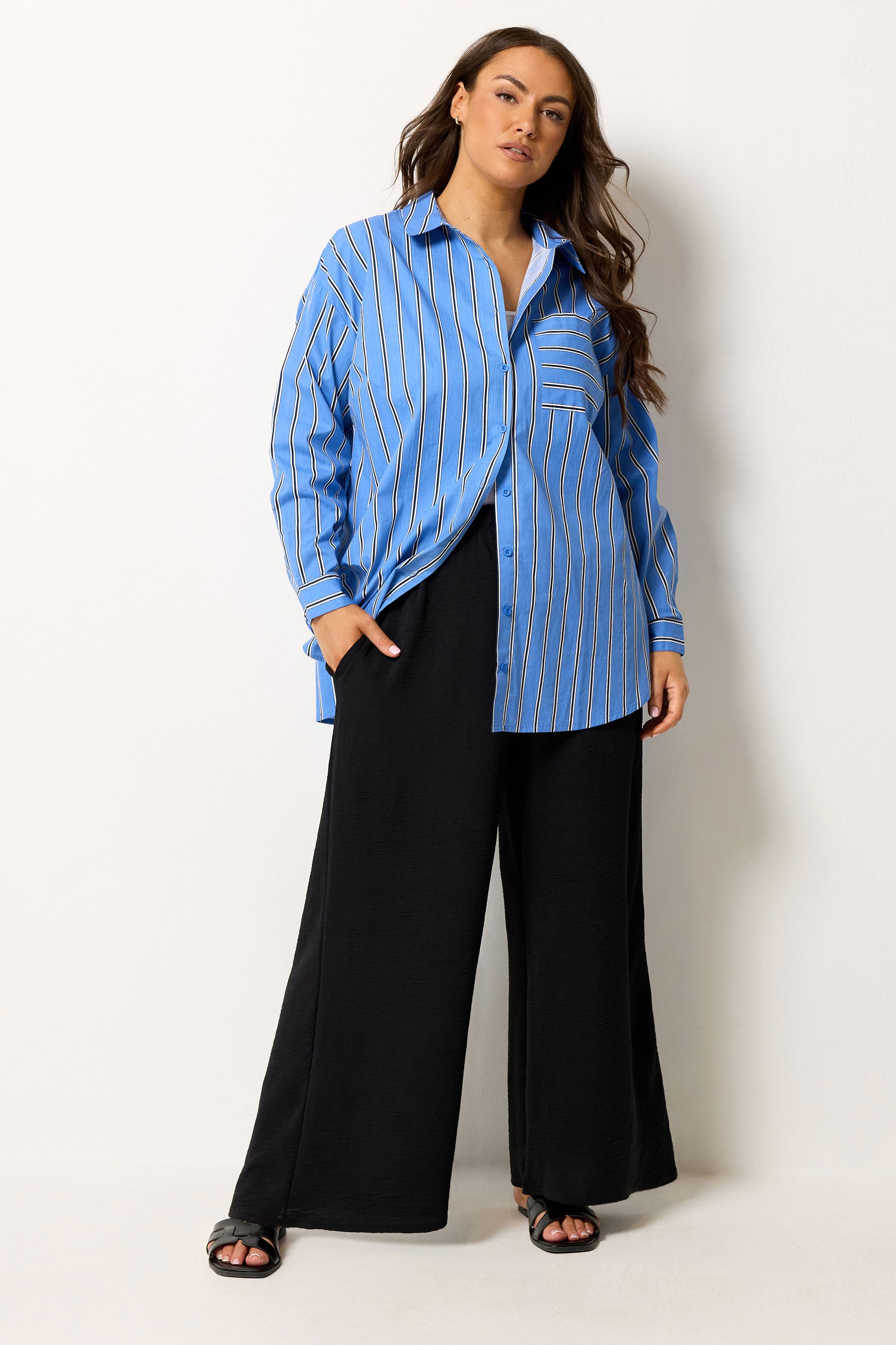 YOURS Plus Size Blue Stripe Button Through Shirt | Yours Clothing 1