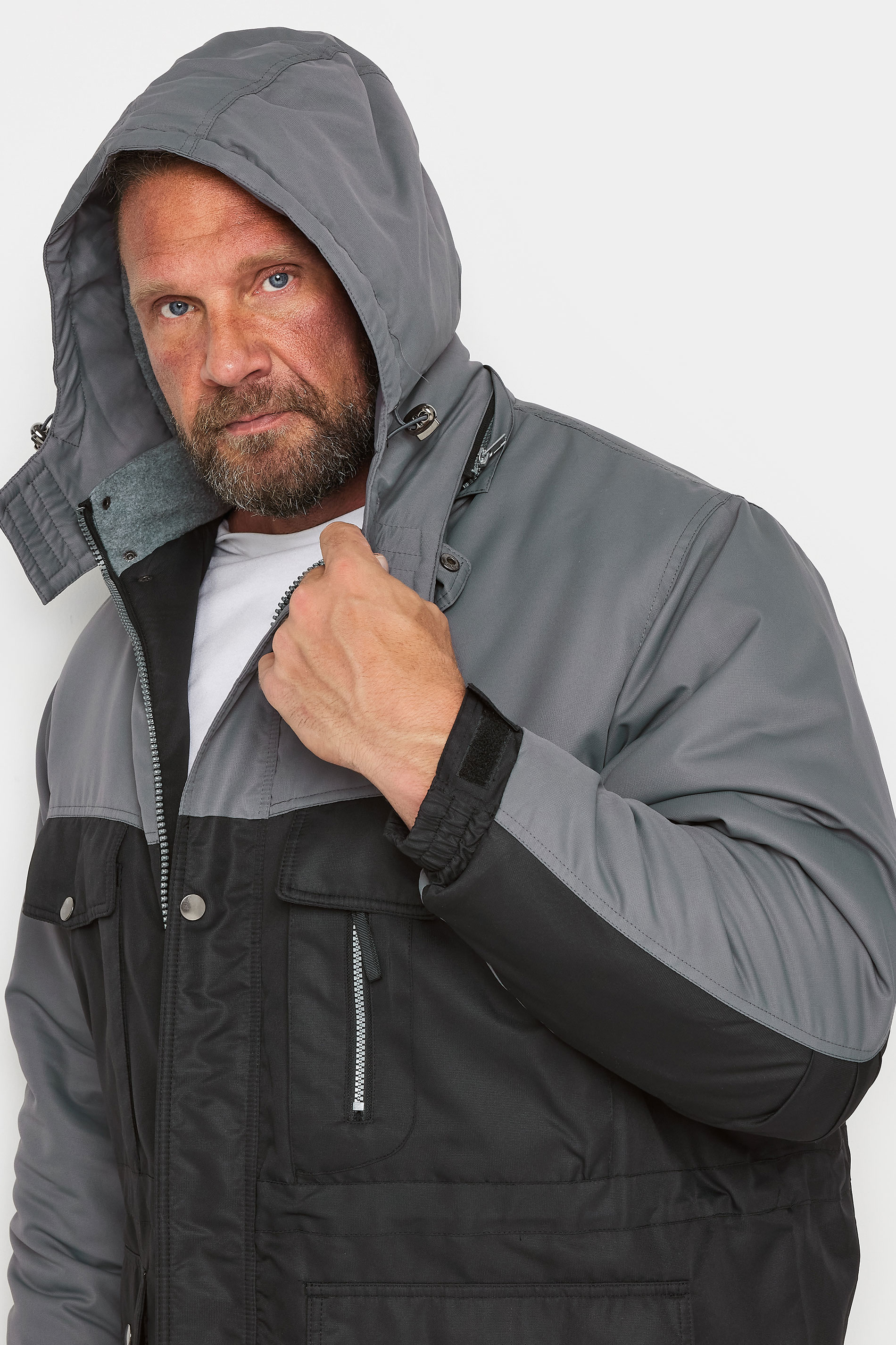 BadRhino Big & Tall Grey & Black Fleece Lined Hooded Coat | BadRhino 1