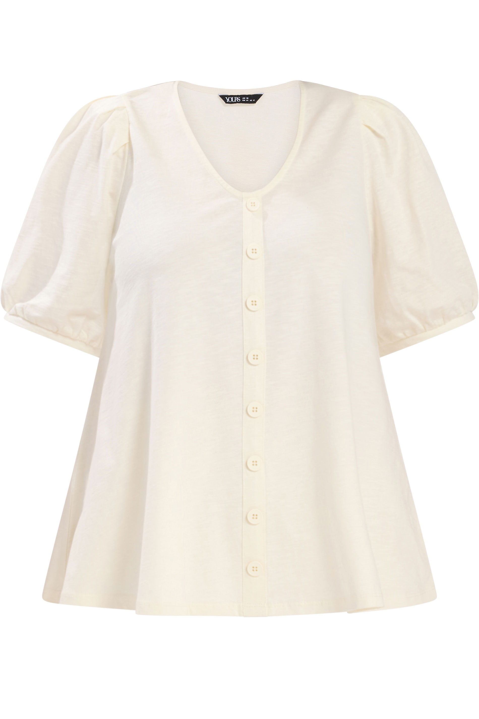 YOURS Plus Size Ivory White Button Front Puff Sleeve Top | Yours Clothing  5